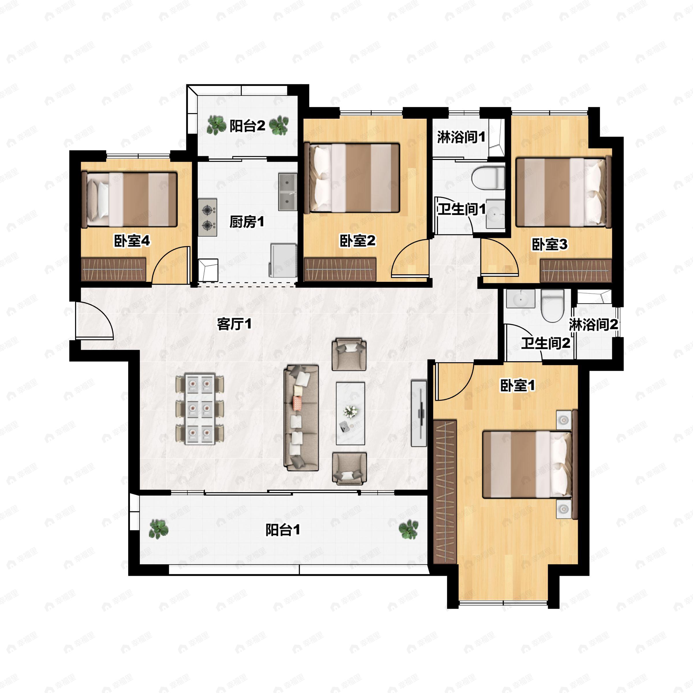 4室2厅2卫建面143平南户型图