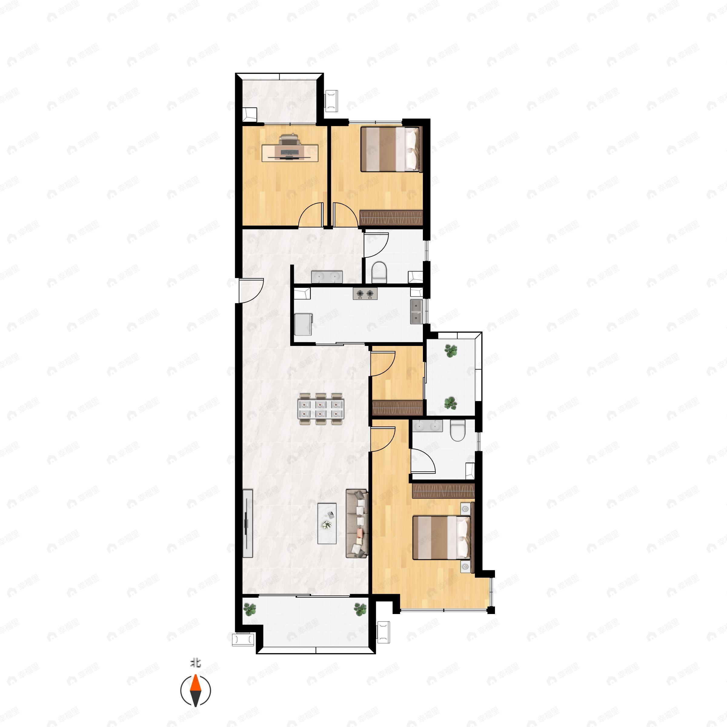 4室2厅2卫建面130平南户型图