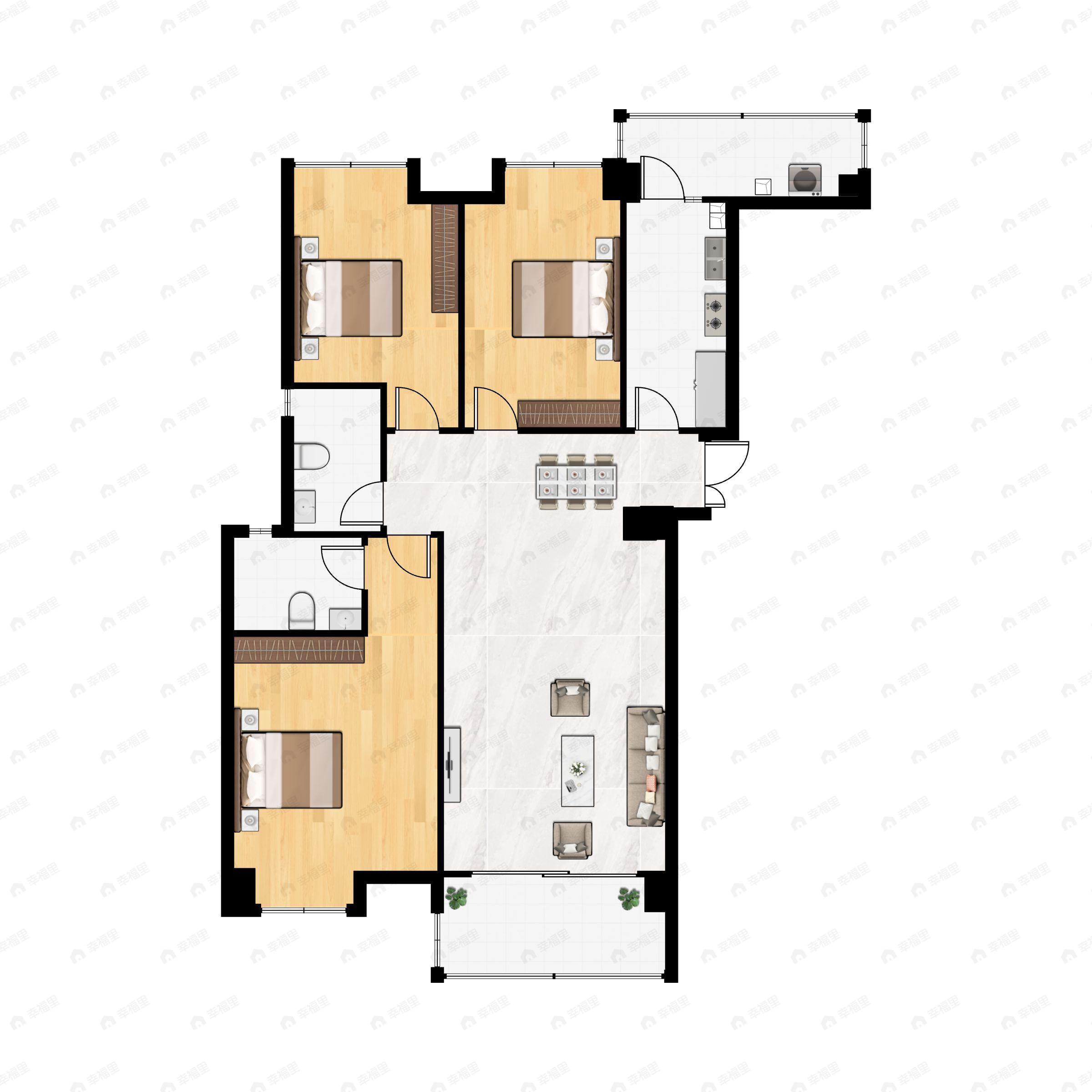 3室2厅2卫建面122平户型图