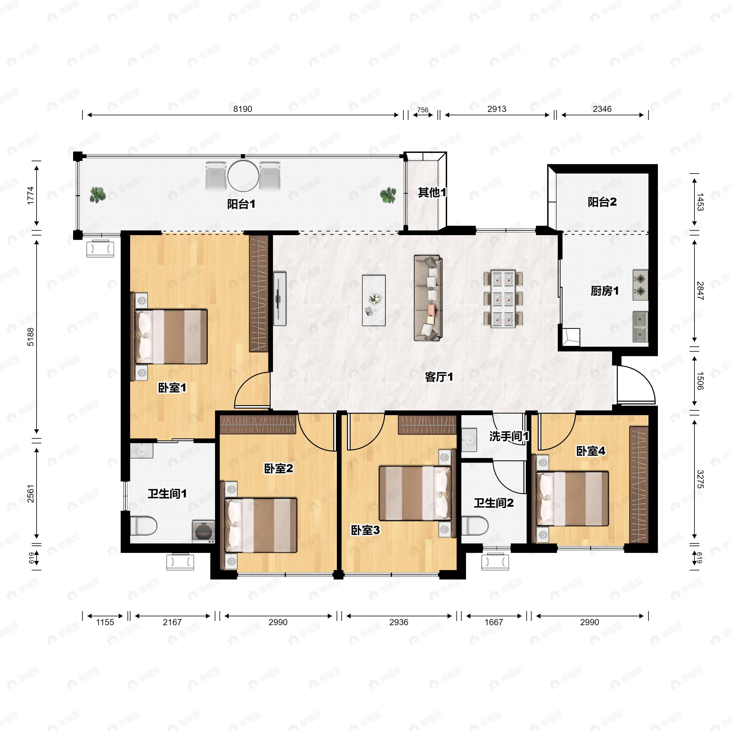 3室2厅2卫建面116平南户型图
