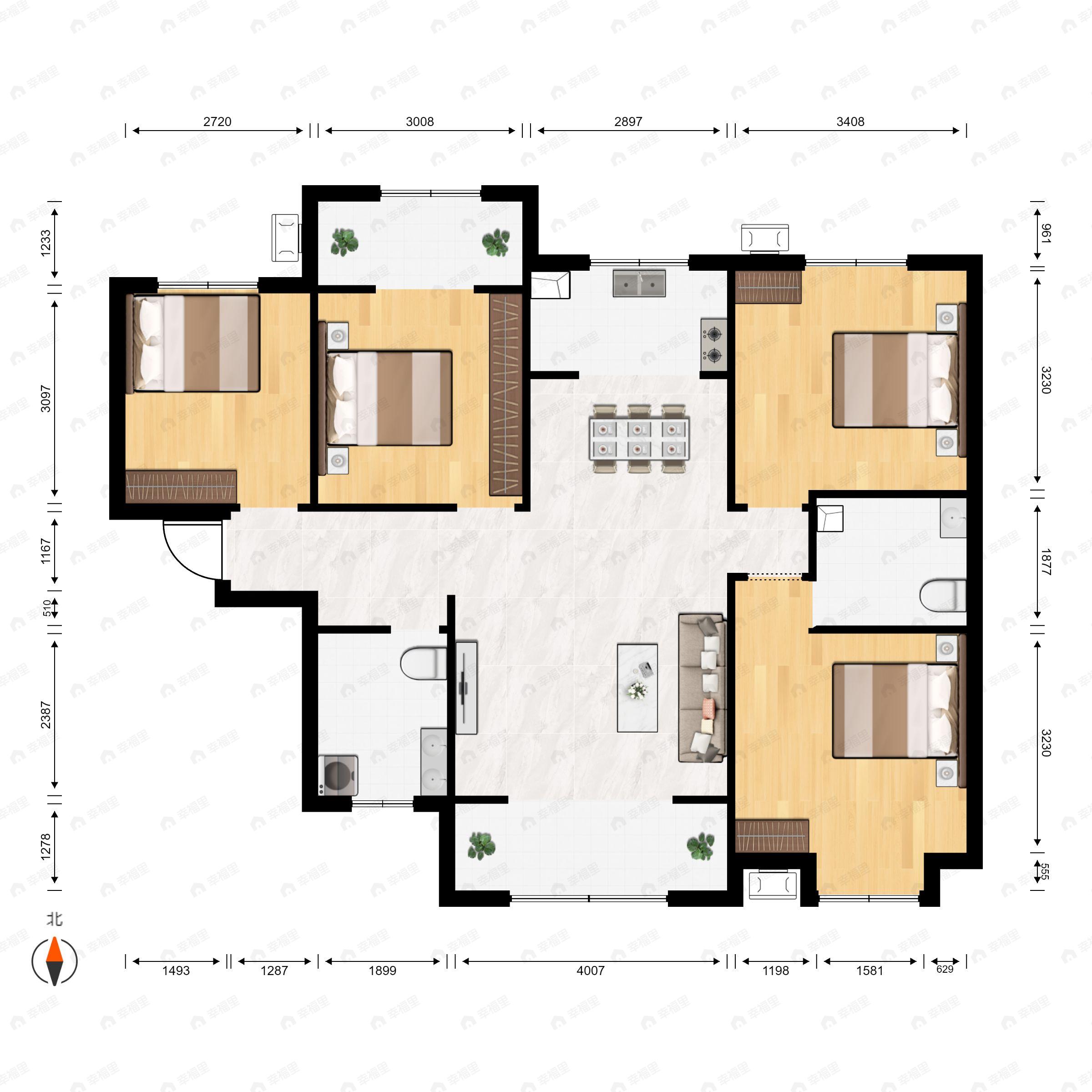 4室2厅2卫建面119平户型图