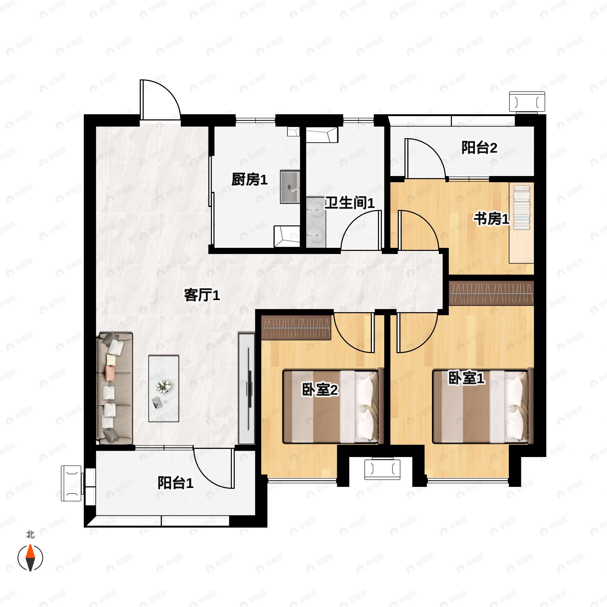3室2厅1卫建面89平户型图