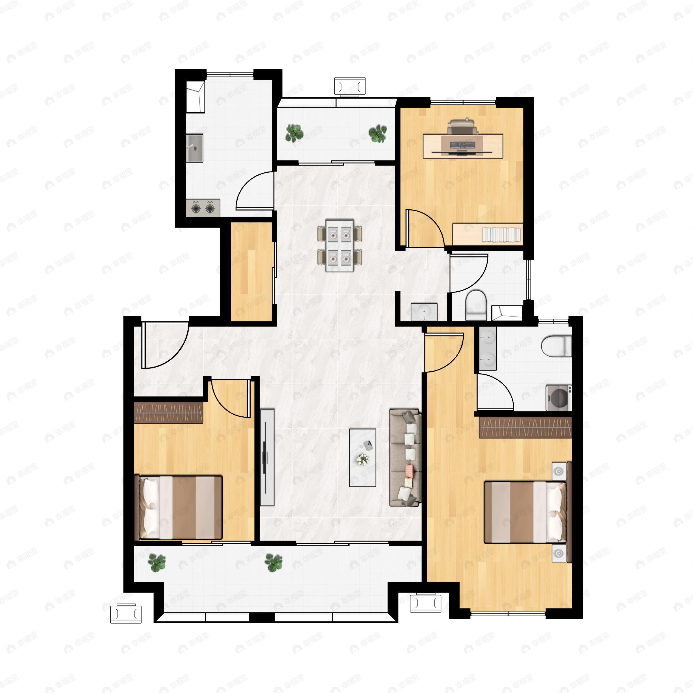 3室2厅2卫建面119平户型图