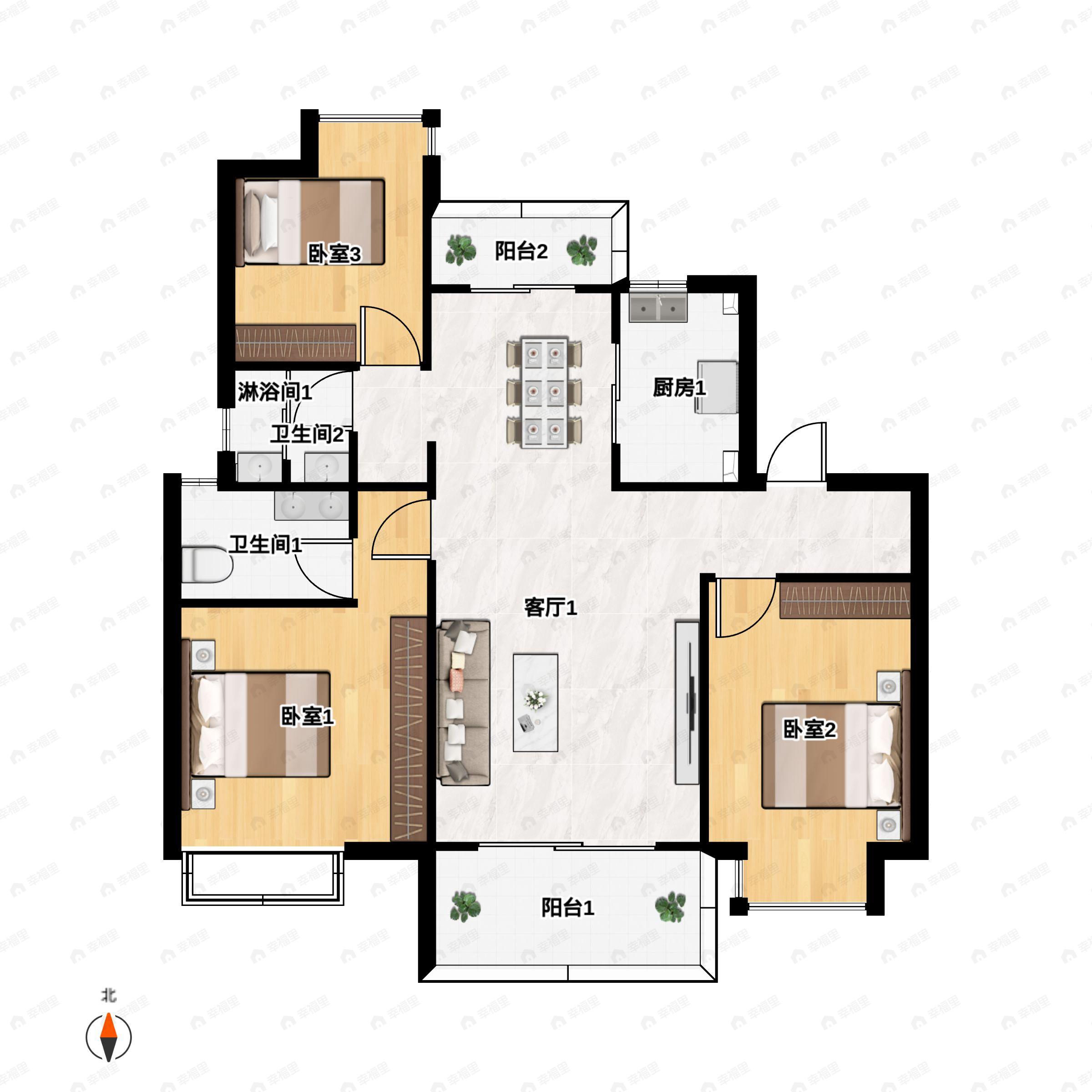 3室2厅2卫建面112平户型图