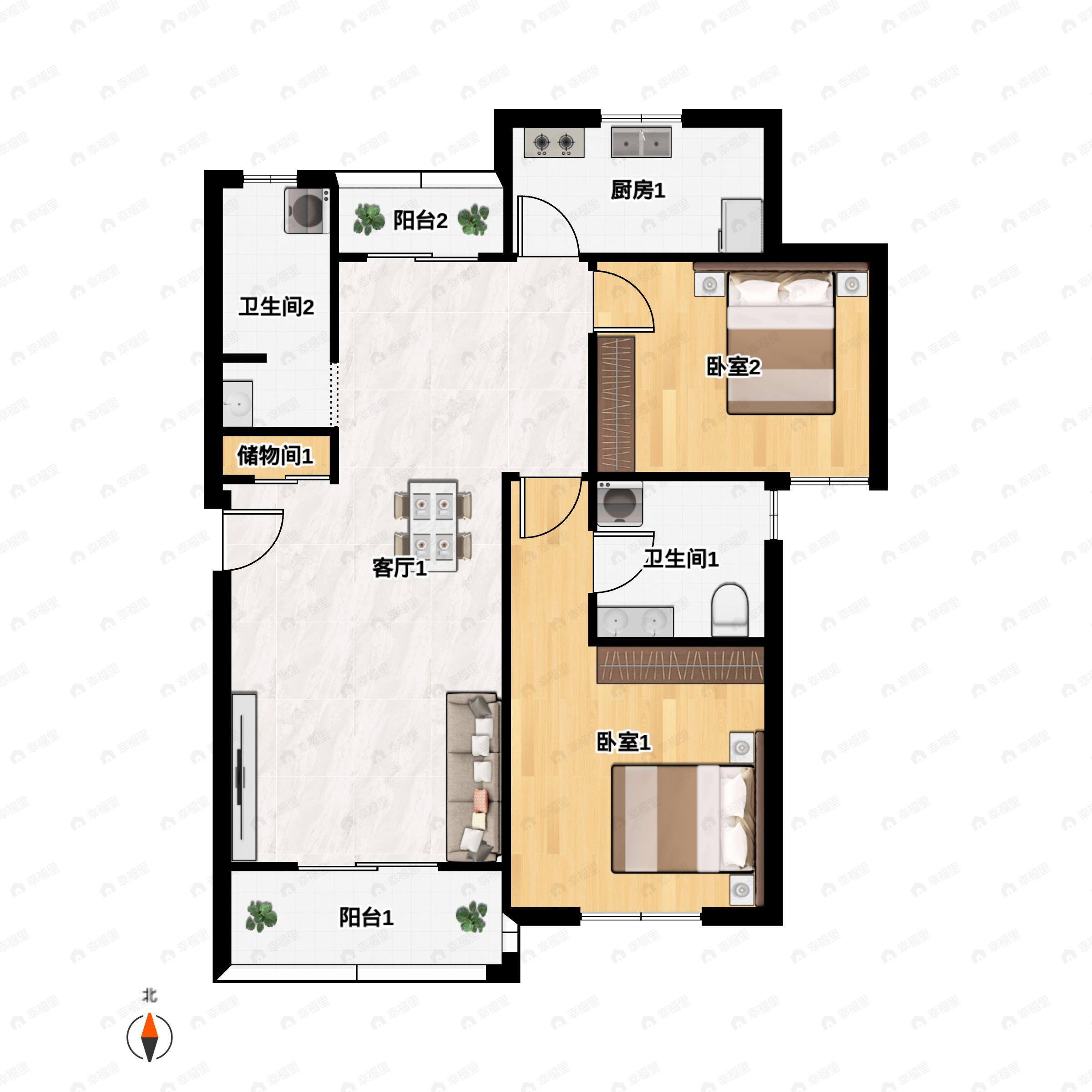 2室2厅2卫建面123平南户型图