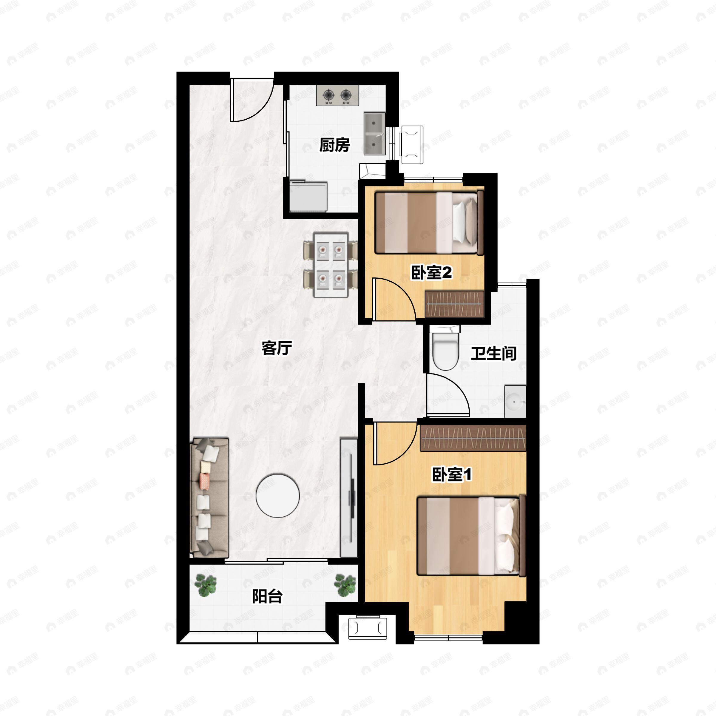2室2厅1卫建面80平户型图