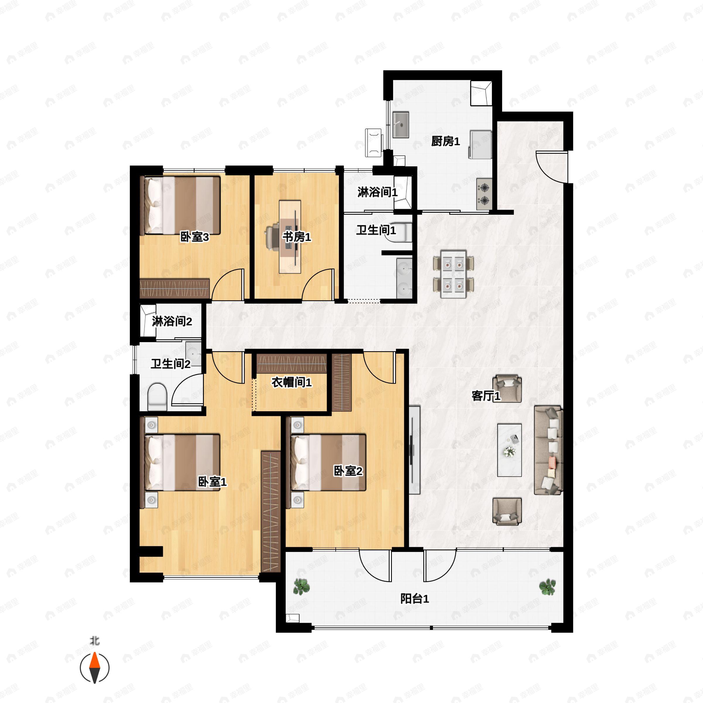 4室2厅2卫建面141平户型图