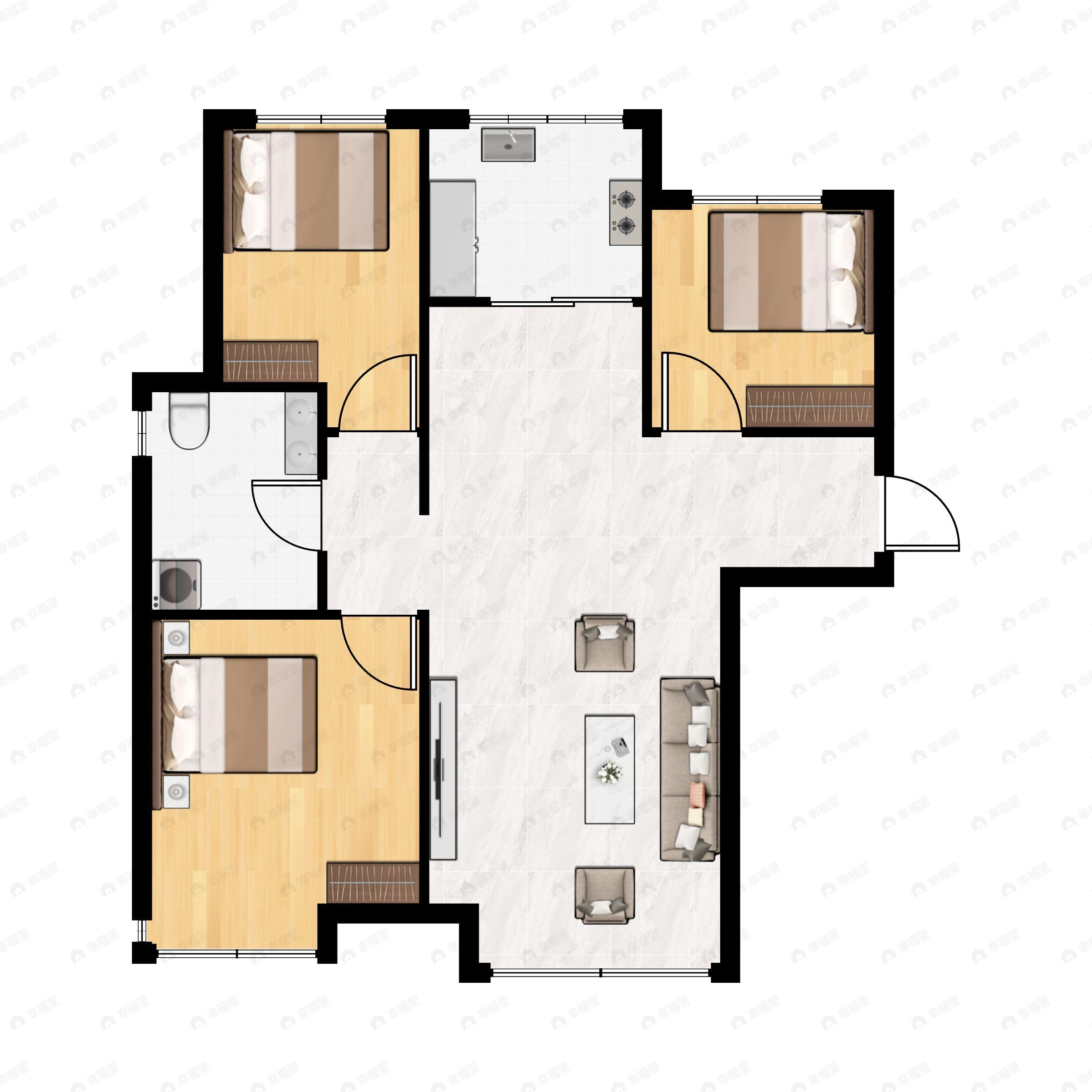 3室2厅1卫建面85平南户型图