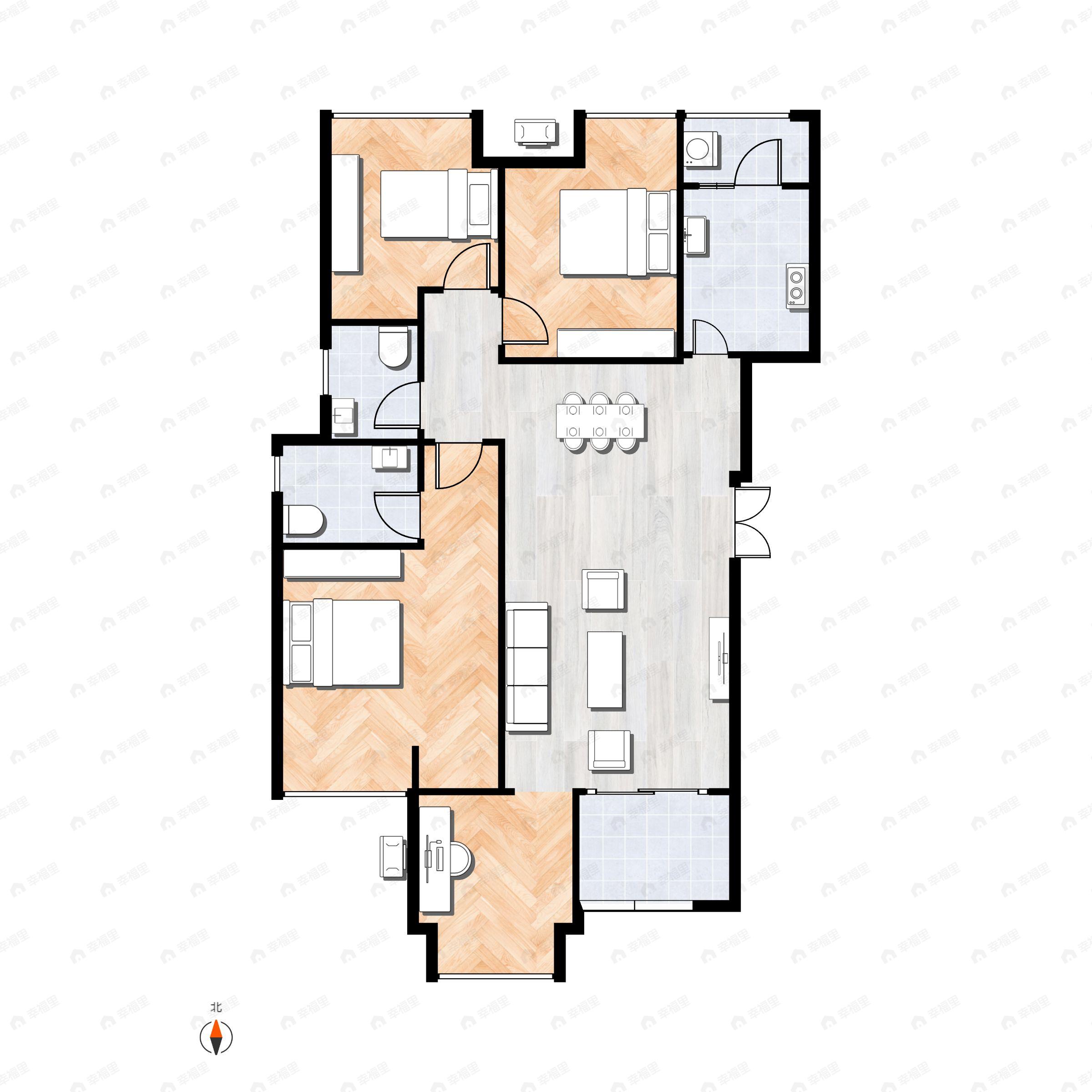 4室2厅2卫建面106平南户型图