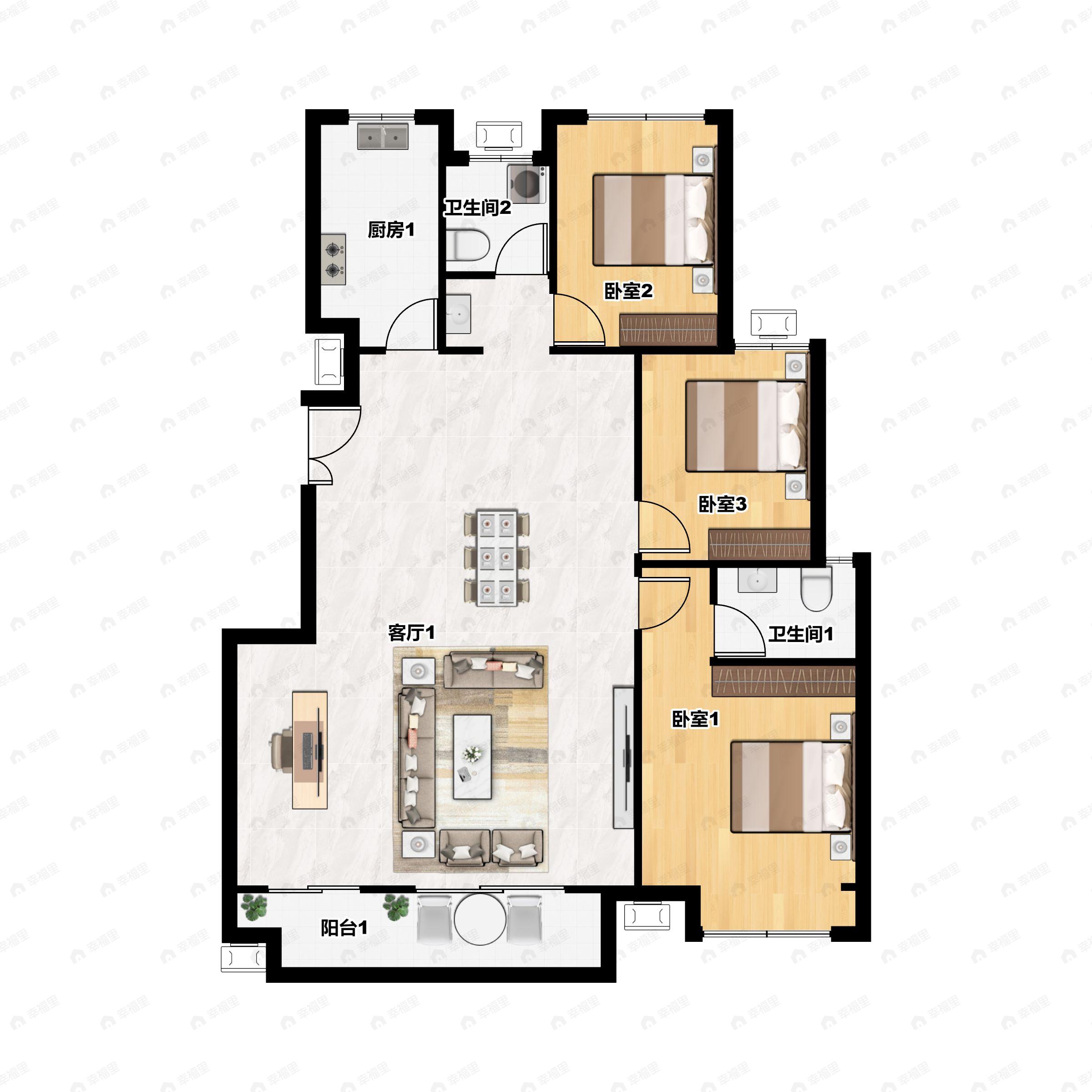 绿博福苑3室2厅2卫户型图