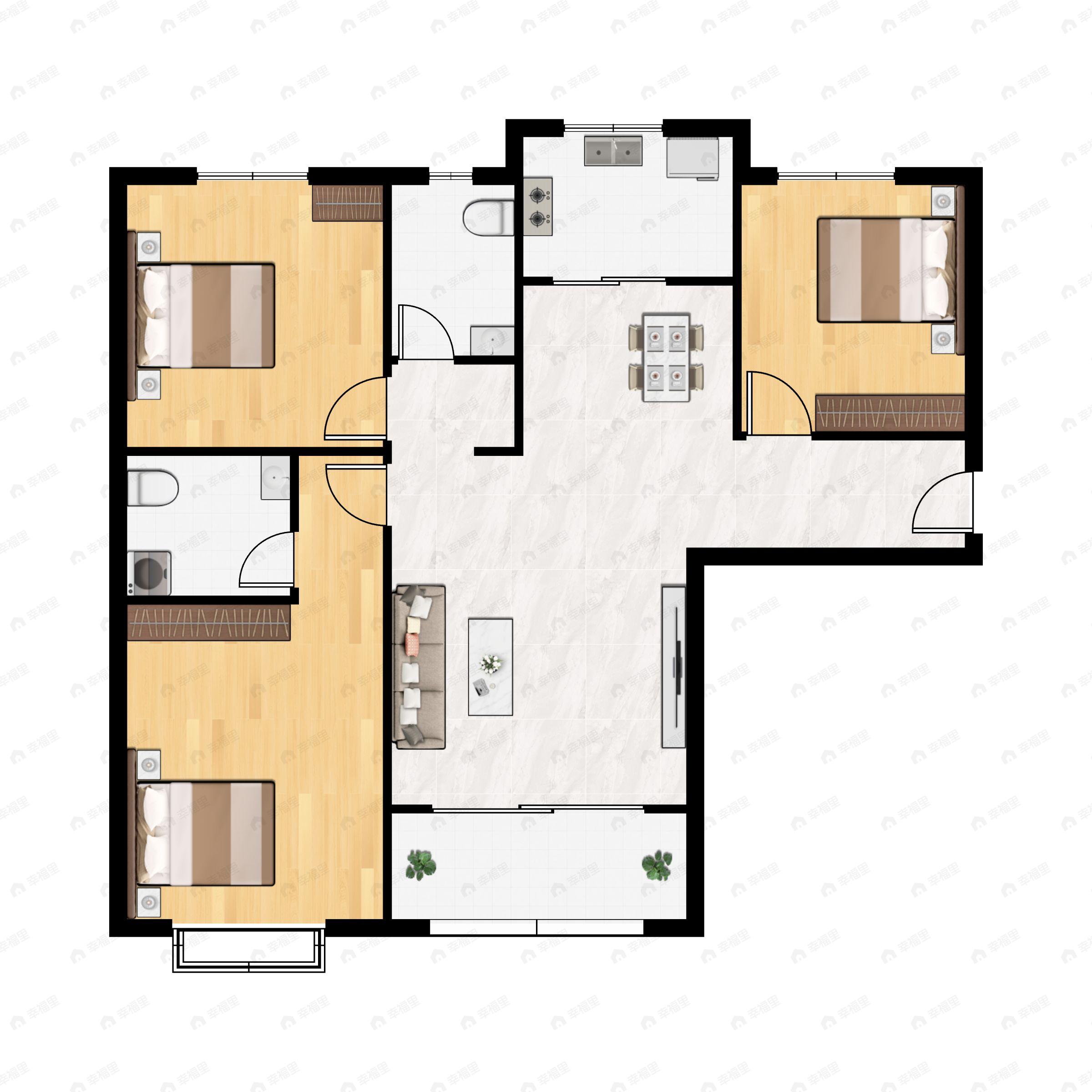 3室2厅2卫建面109平户型图