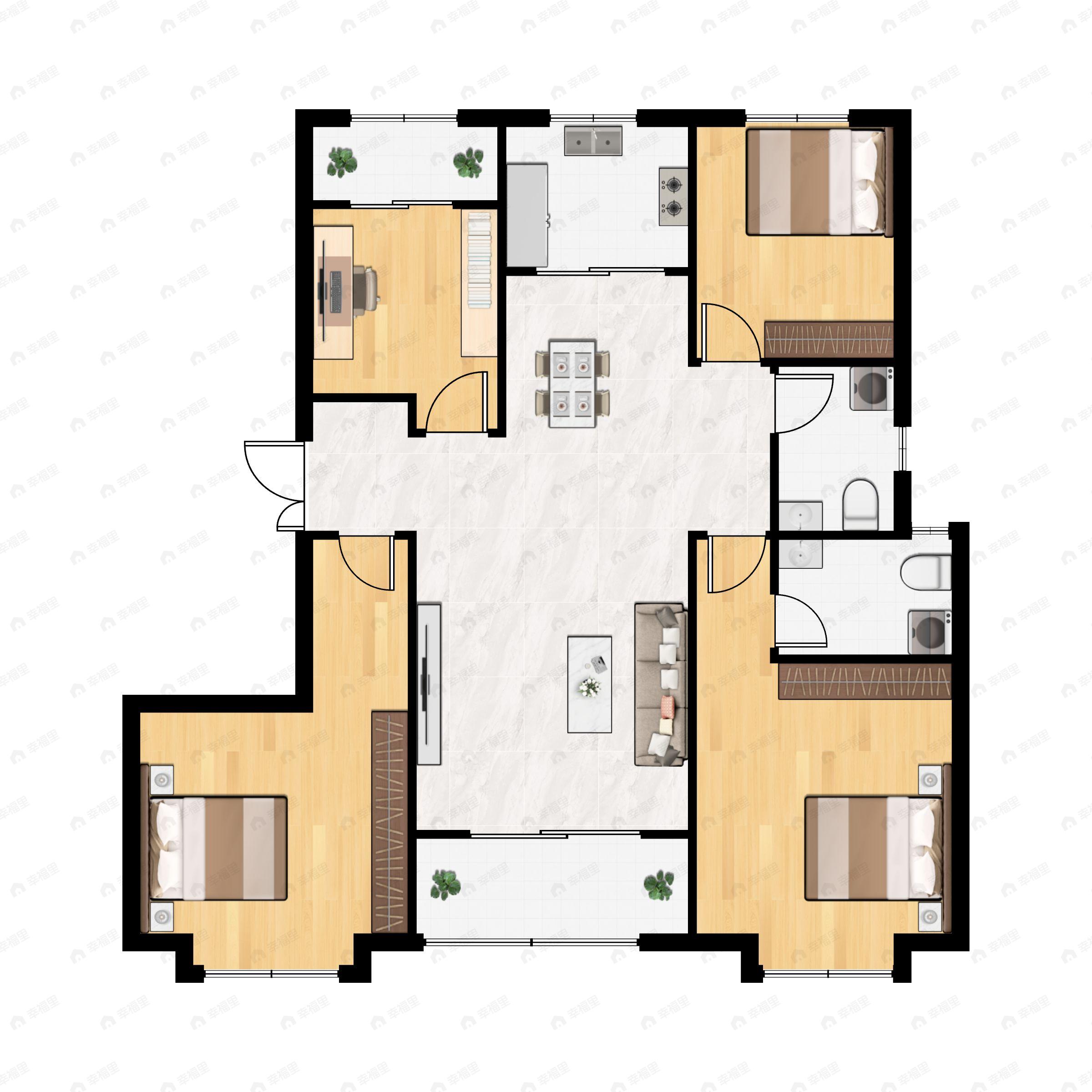 4室2厅2卫建面128平南户型图