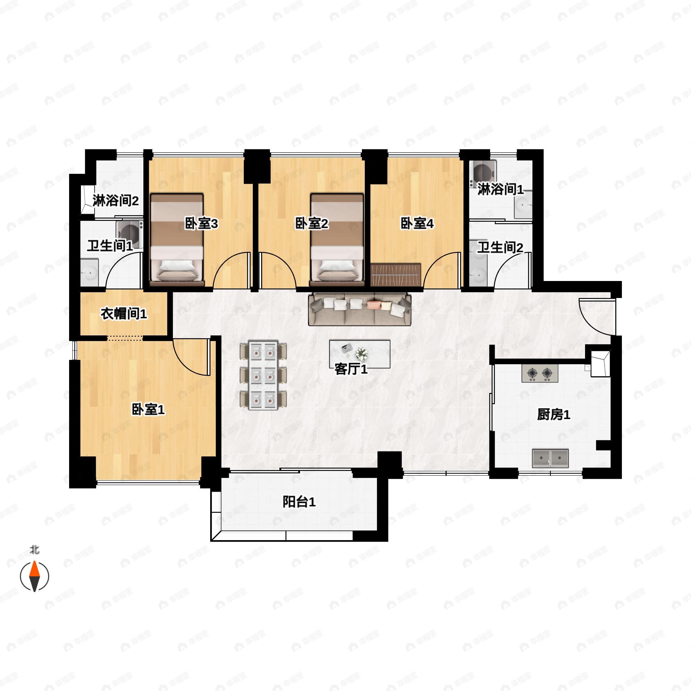 4室2厅2卫建面117平户型图