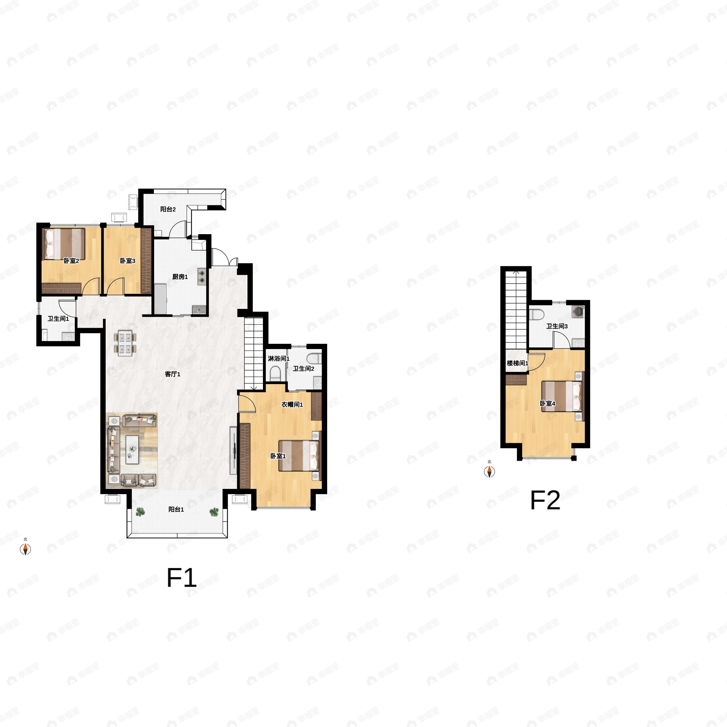 4室2厅3卫建面171平南户型图