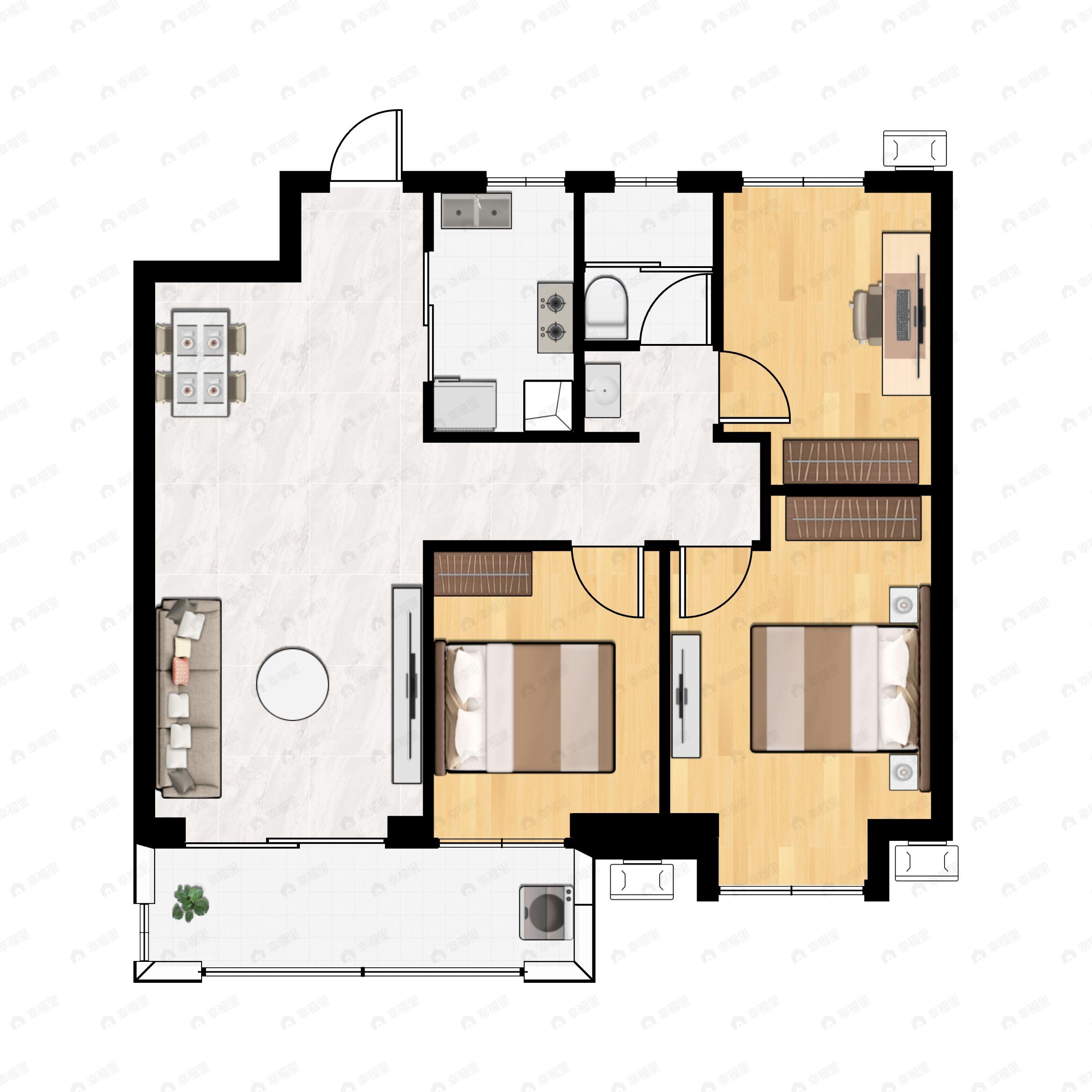 3室2厅1卫建面103m²南户型图