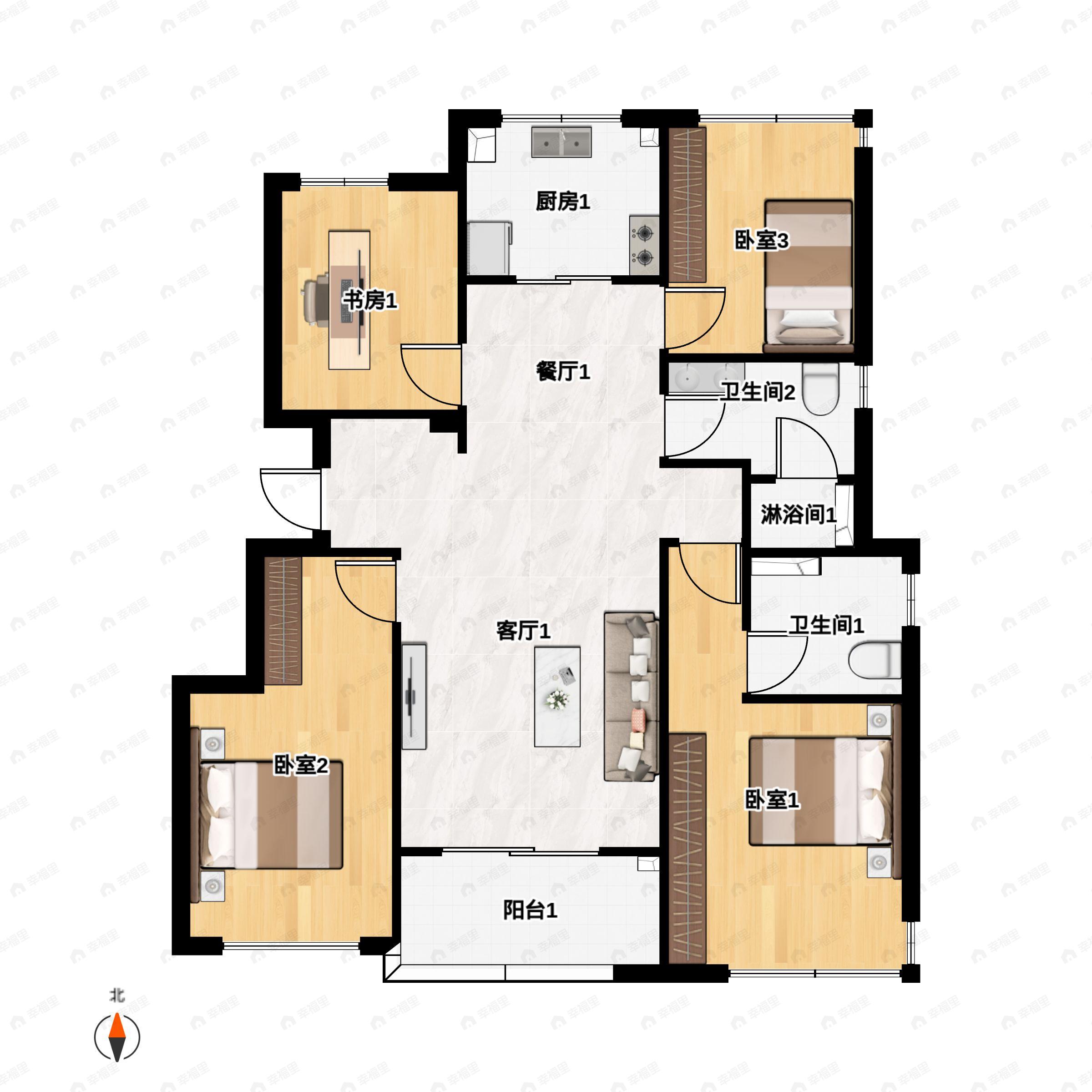 4室2厅2卫建面121平户型图