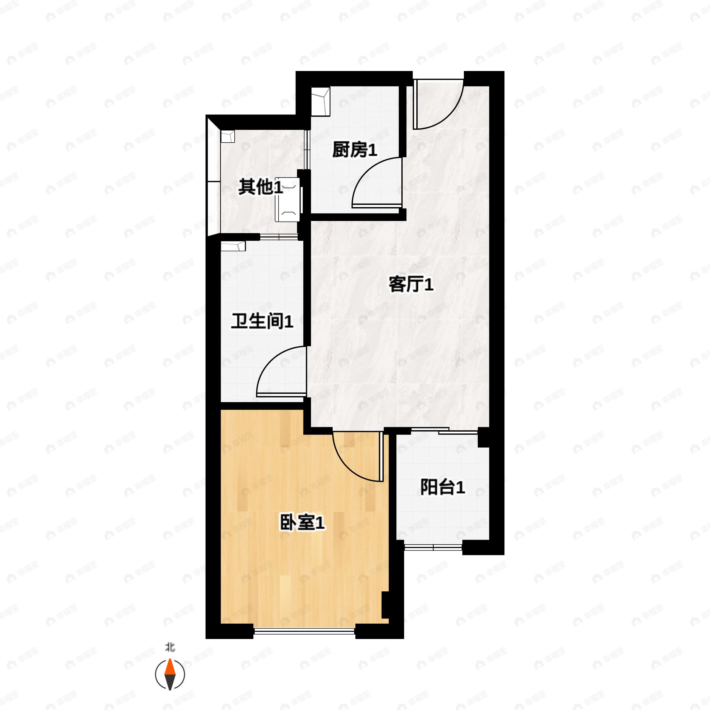 1室1厅1卫建面48平户型图