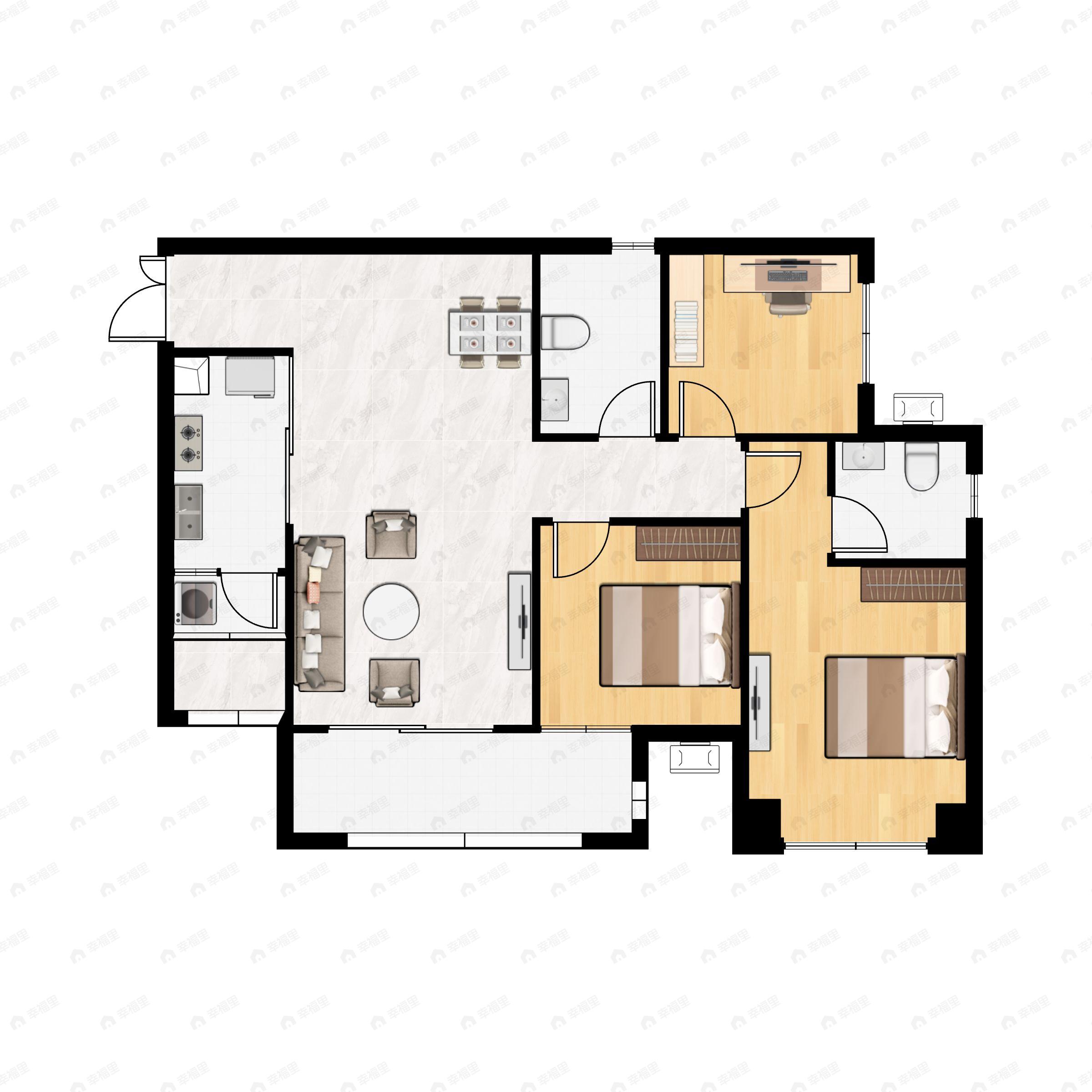 新鸥鹏教育小镇3室2厅2卫户型图