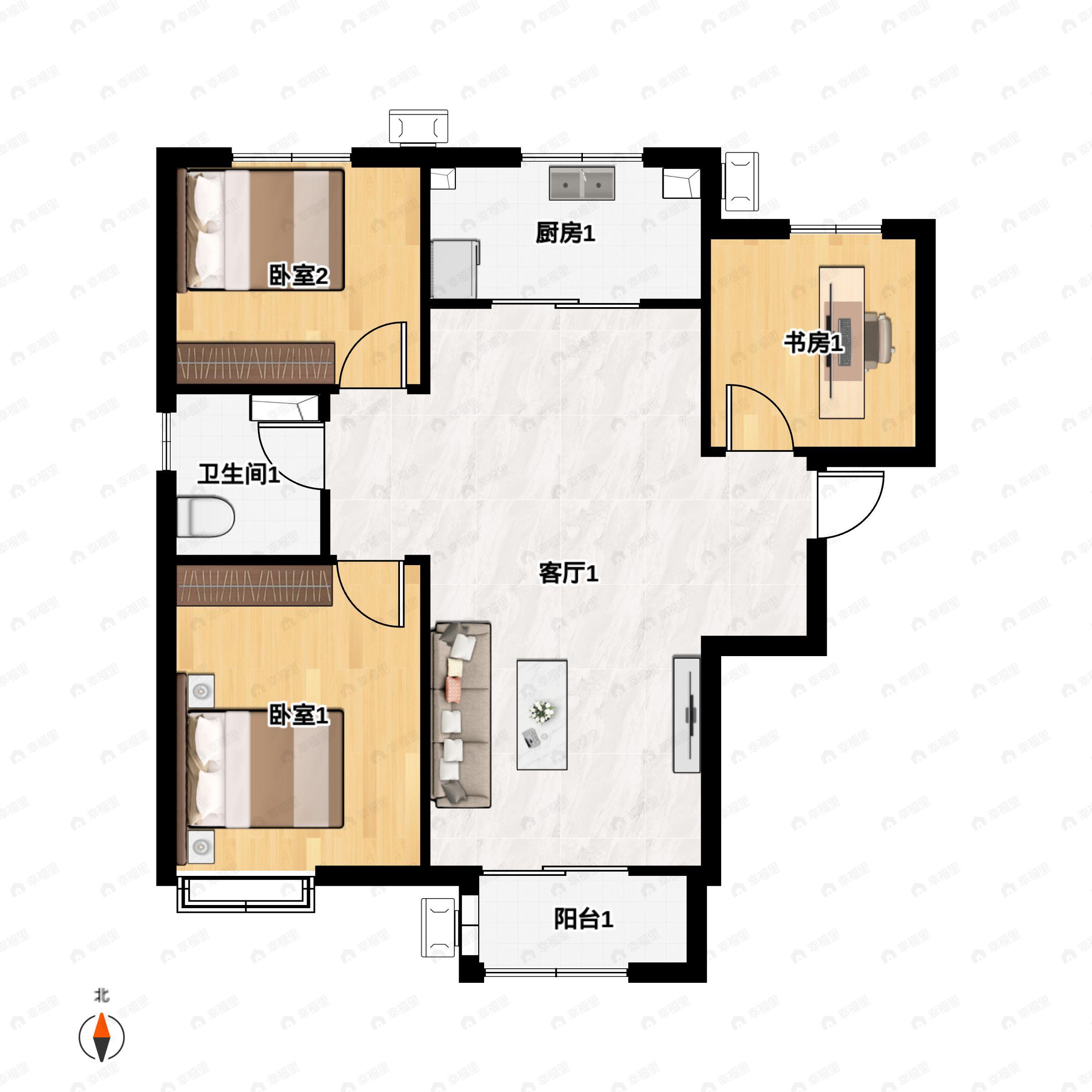 3室2厅1卫建面92平undefined户型图