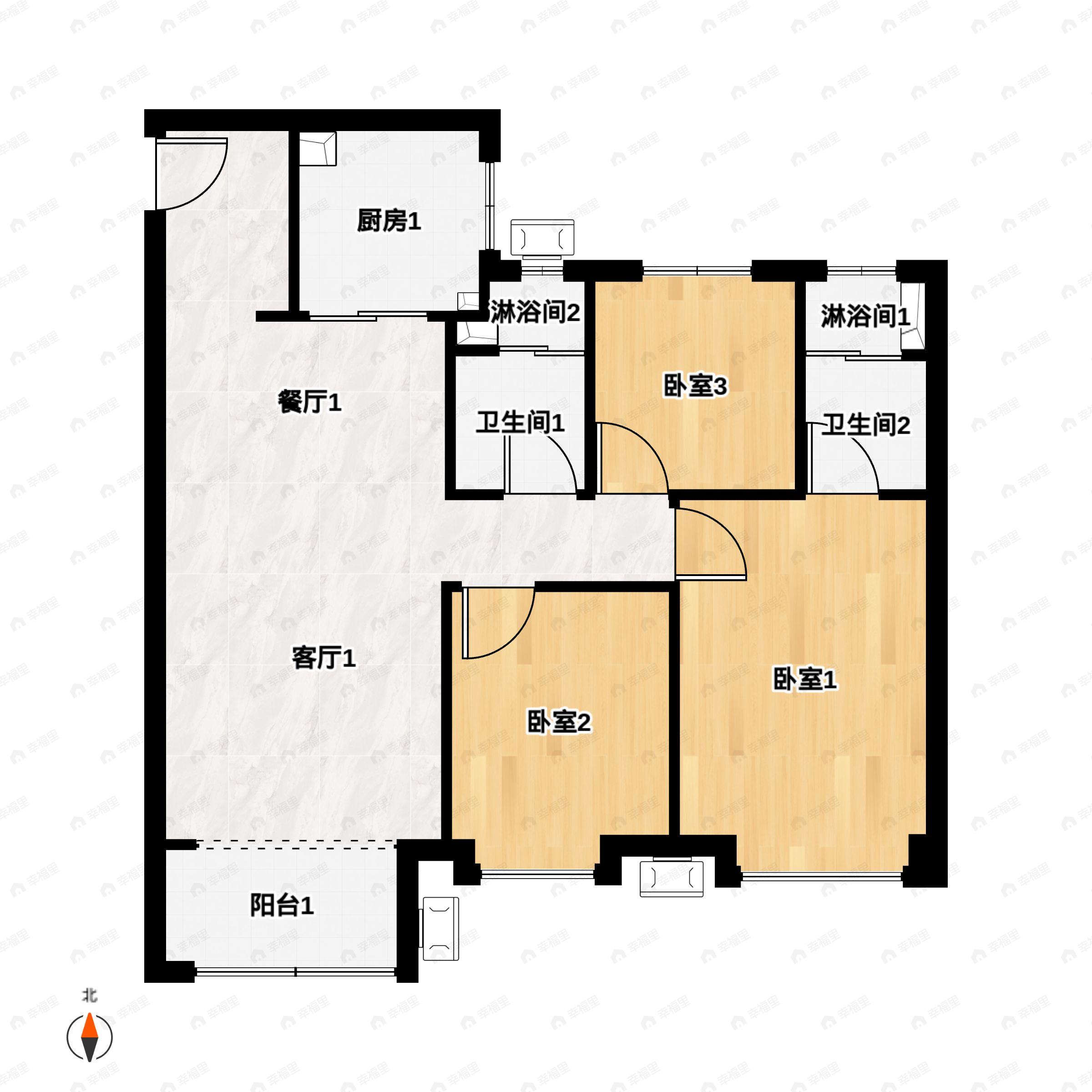 3室2厅2卫建面113平户型图