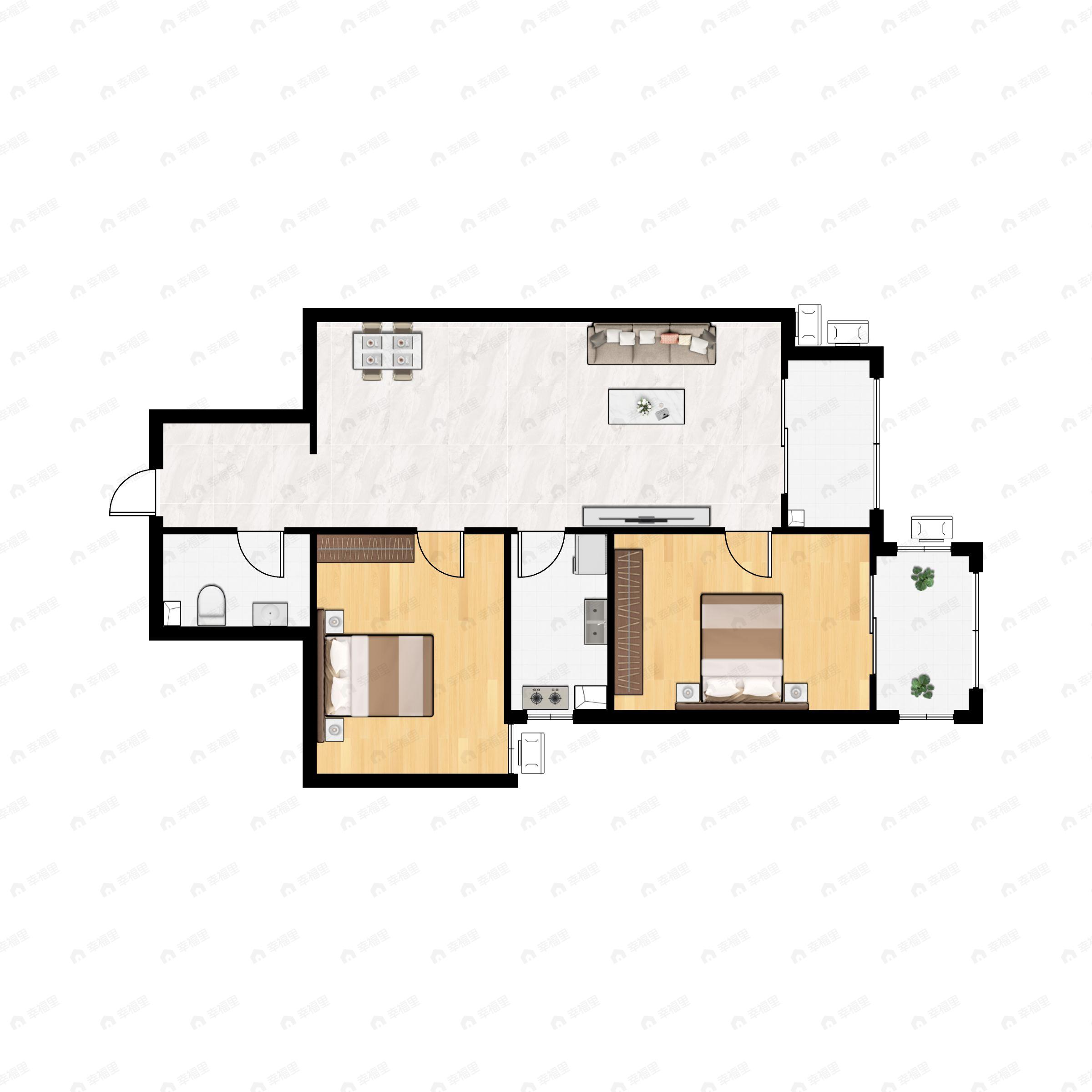 2室1厅1卫建面113m²东户型图