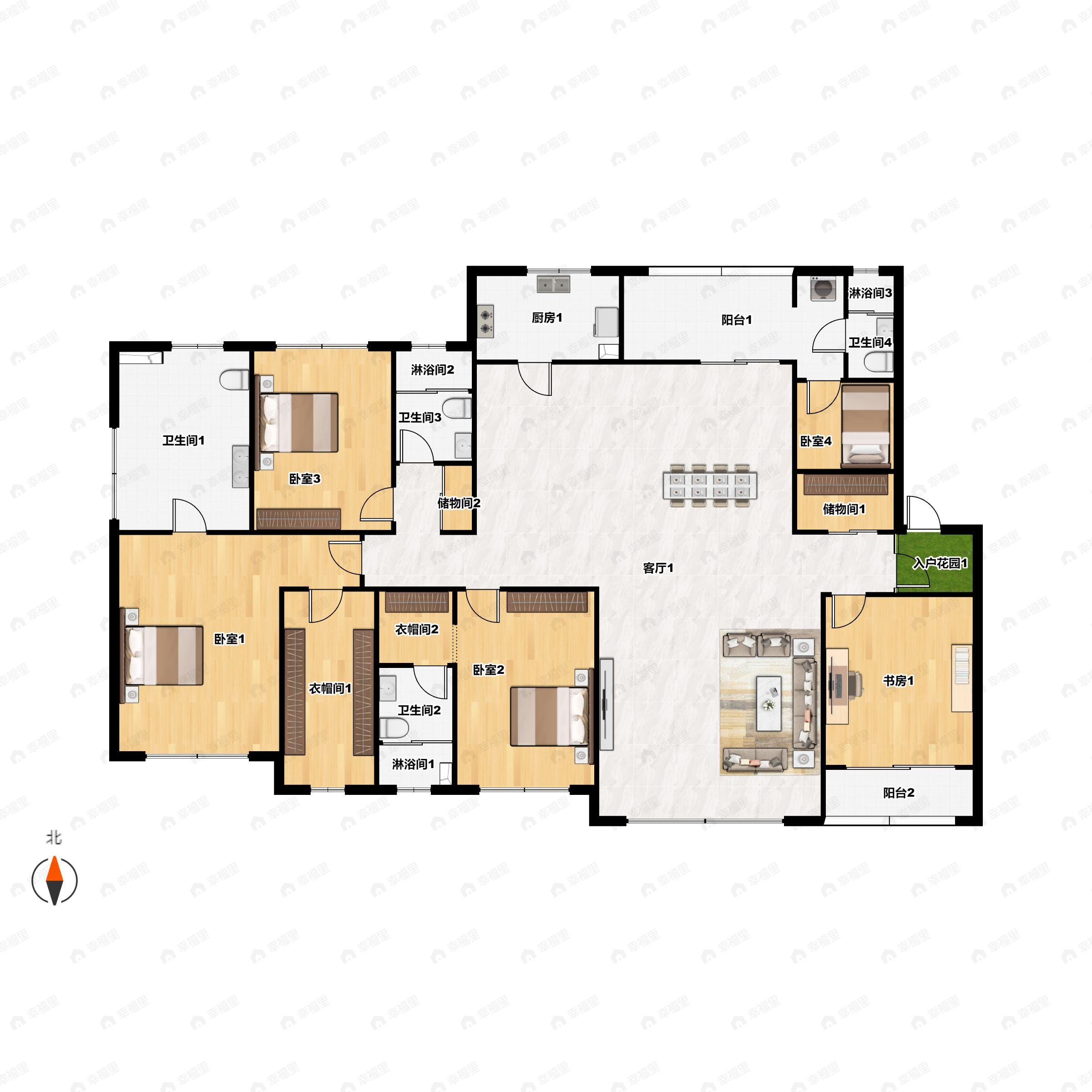 4室2厅4卫建面233平户型图