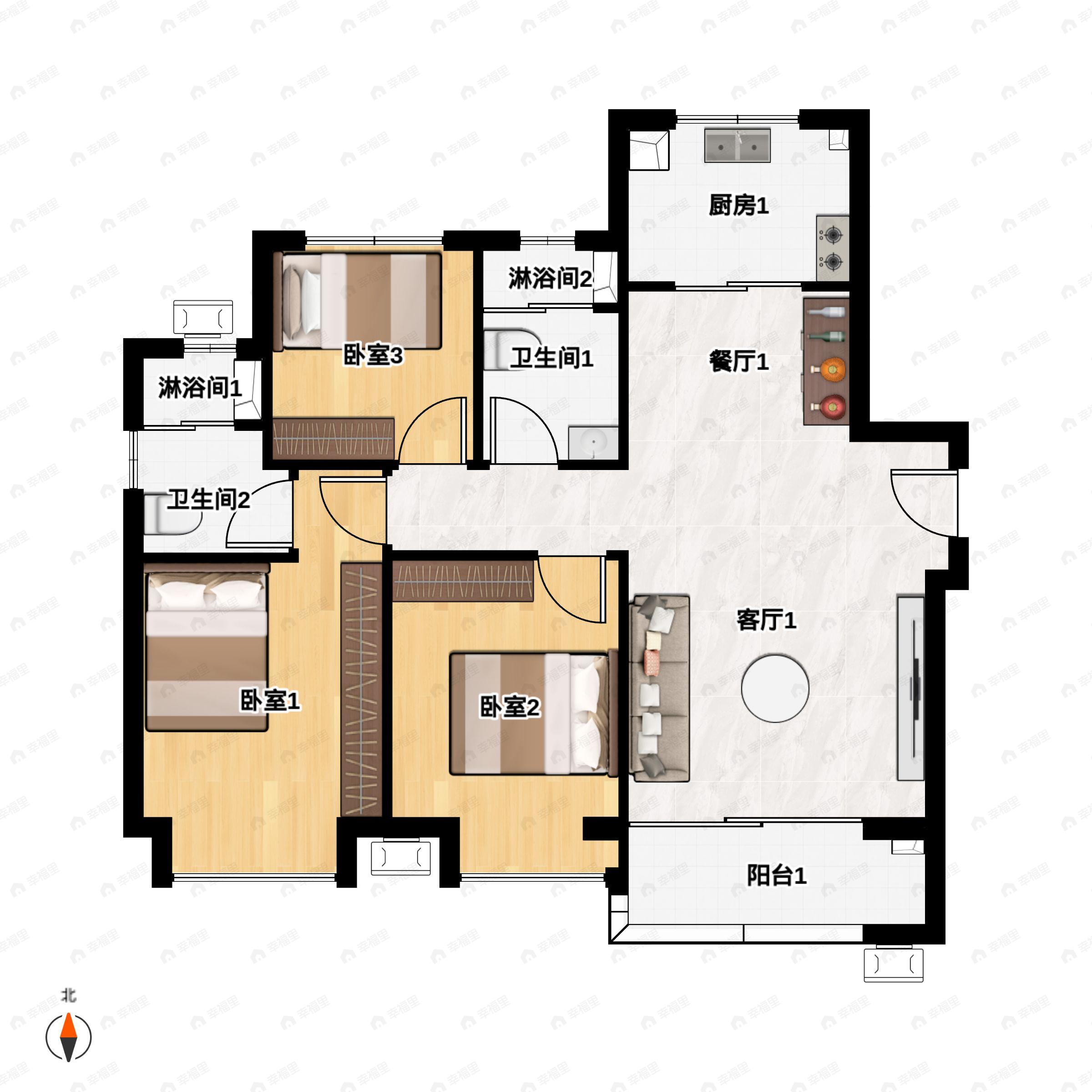 3室2厅2卫建面117平户型图
