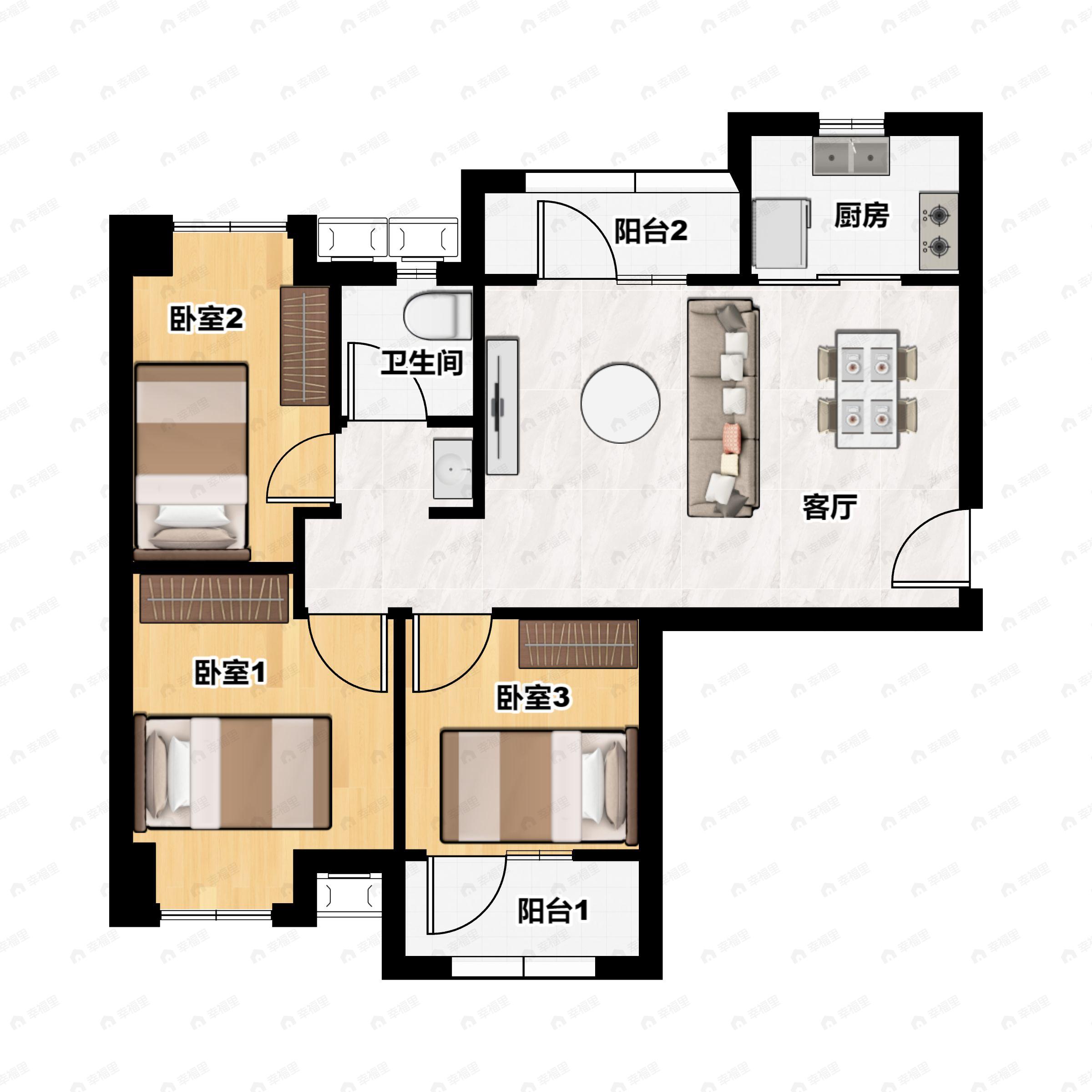 3室2厅1卫建面98平户型图