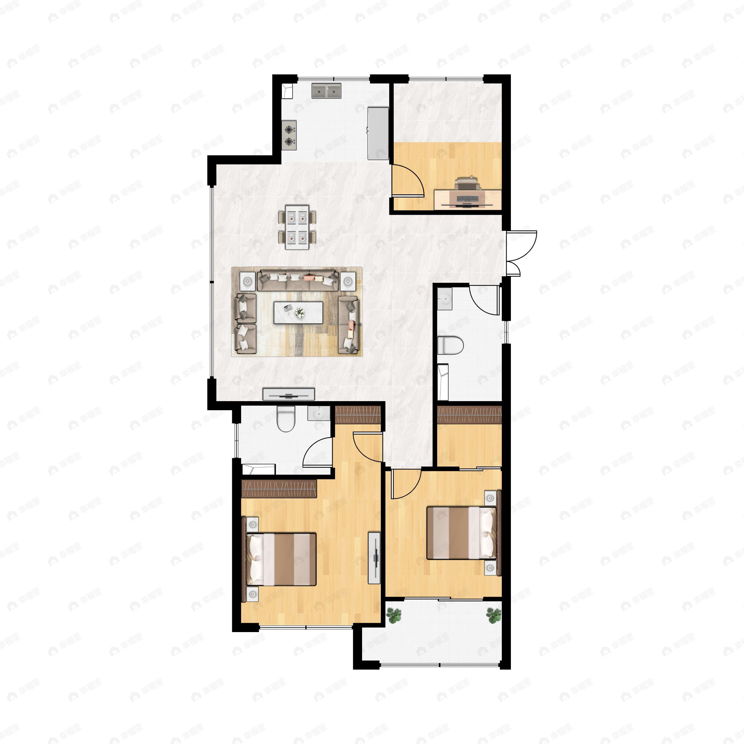 3室2厅2卫建面105m²南户型图