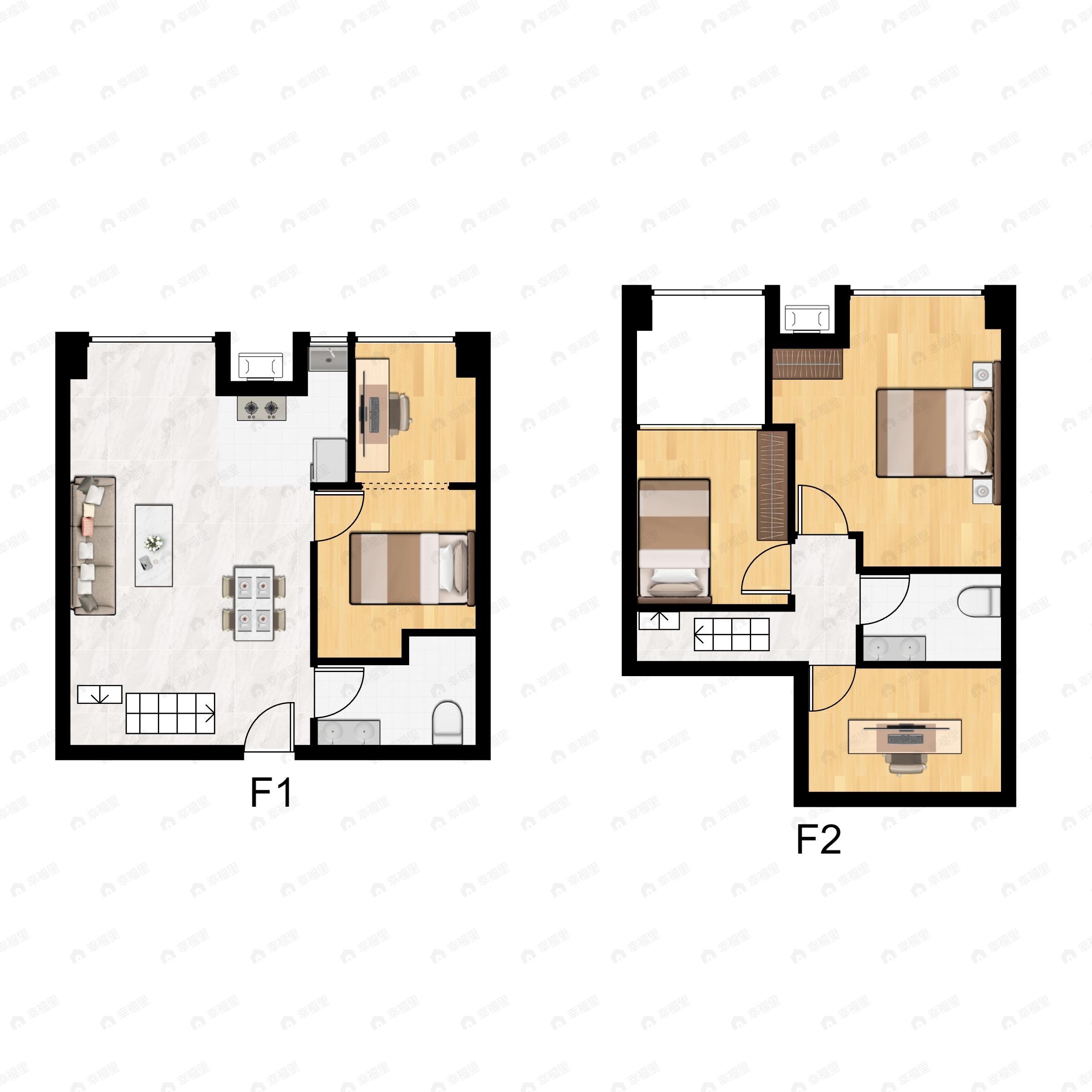 3室2厅2卫建面60平北户型图