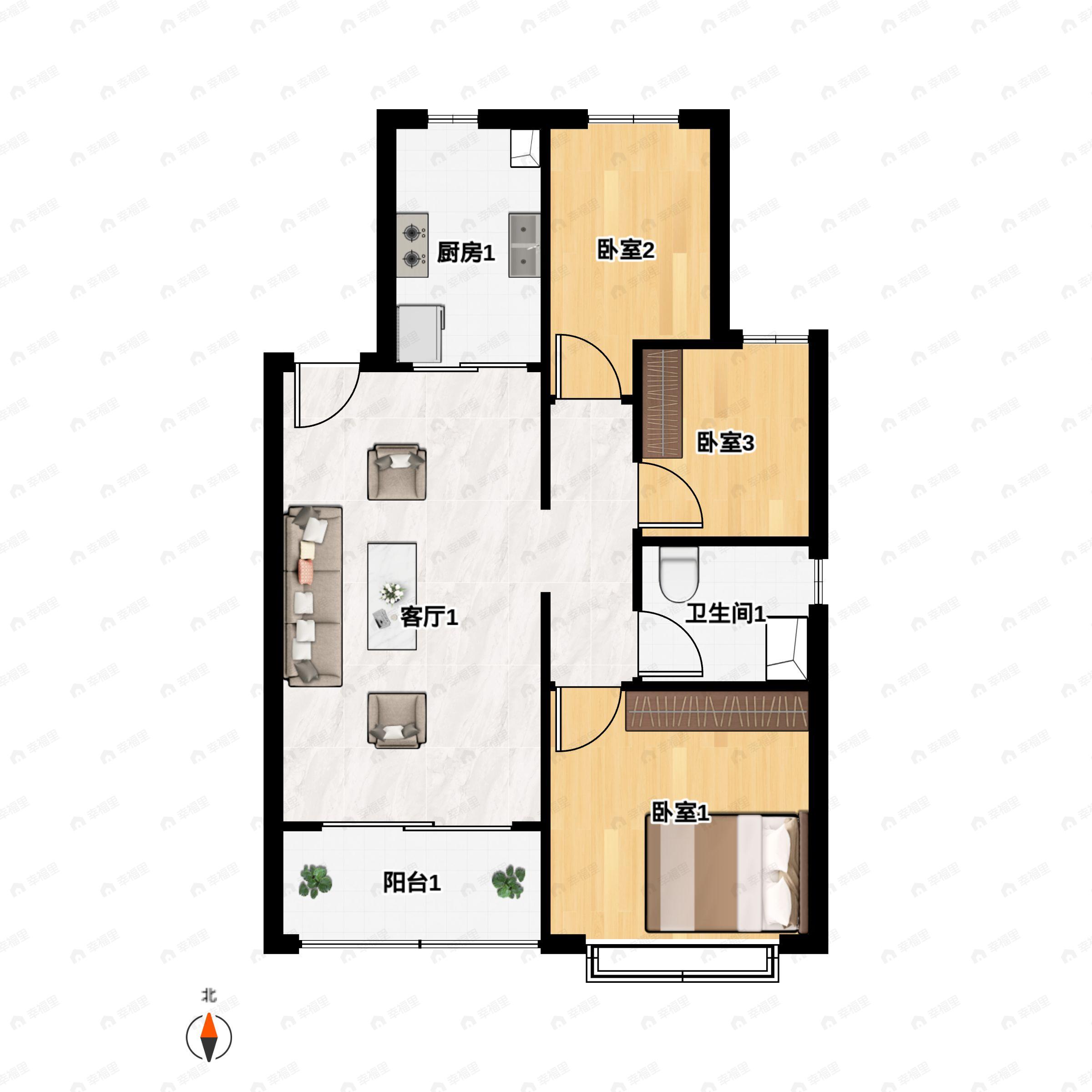 西安恒大文化旅游城(西咸新区)3室2厅1卫户型图