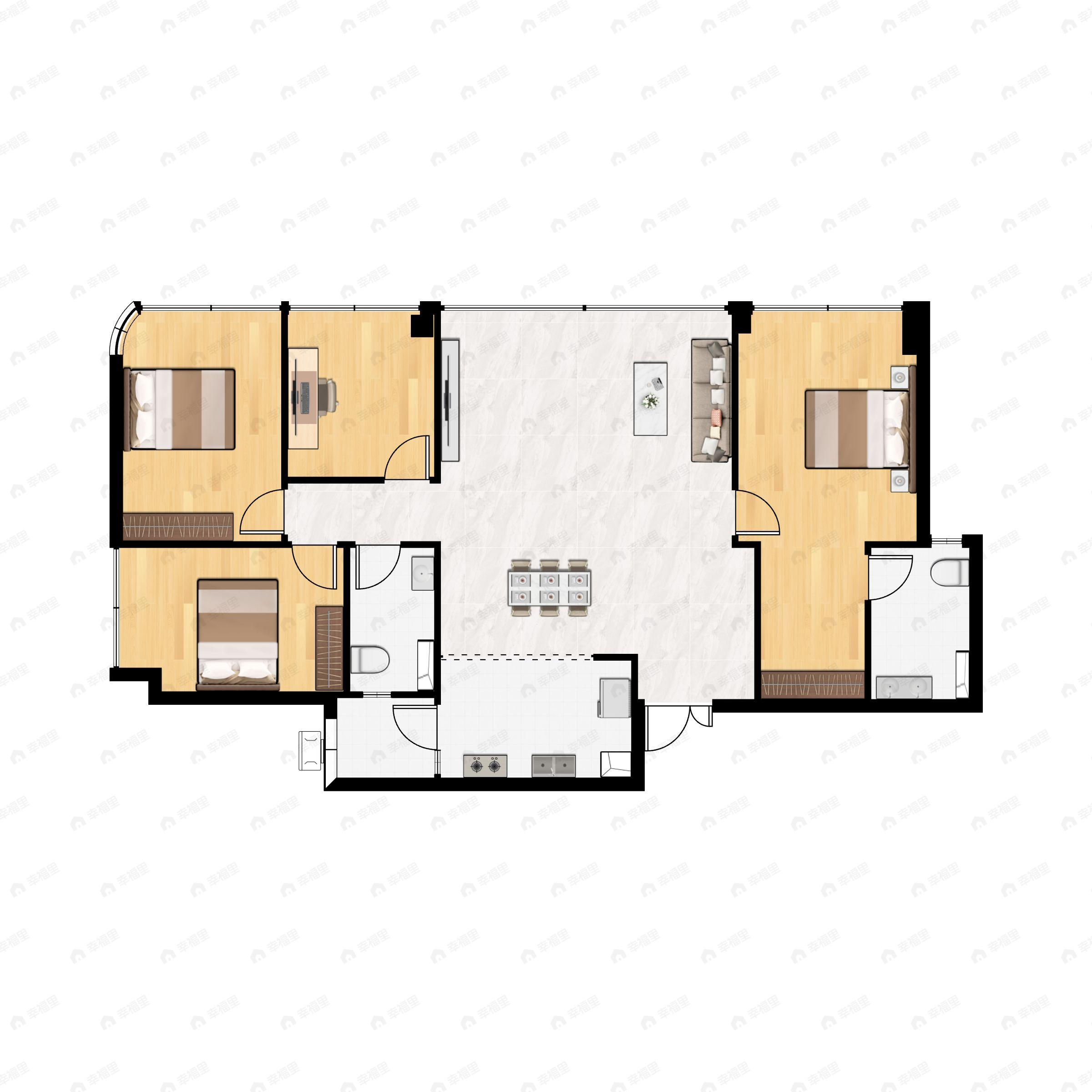4室2厅2卫建面143平南户型图