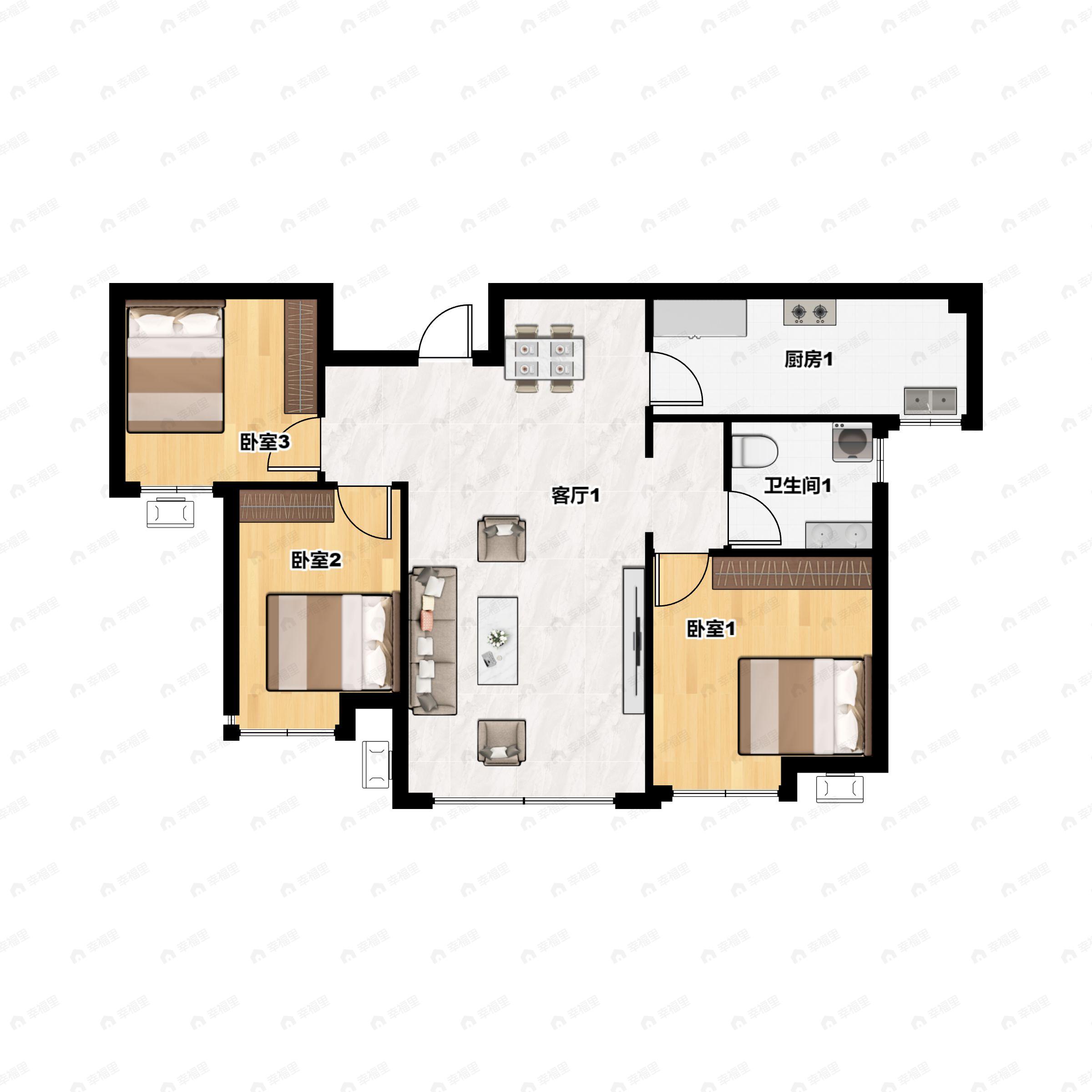 3室2厅1卫建面95平东南户型图