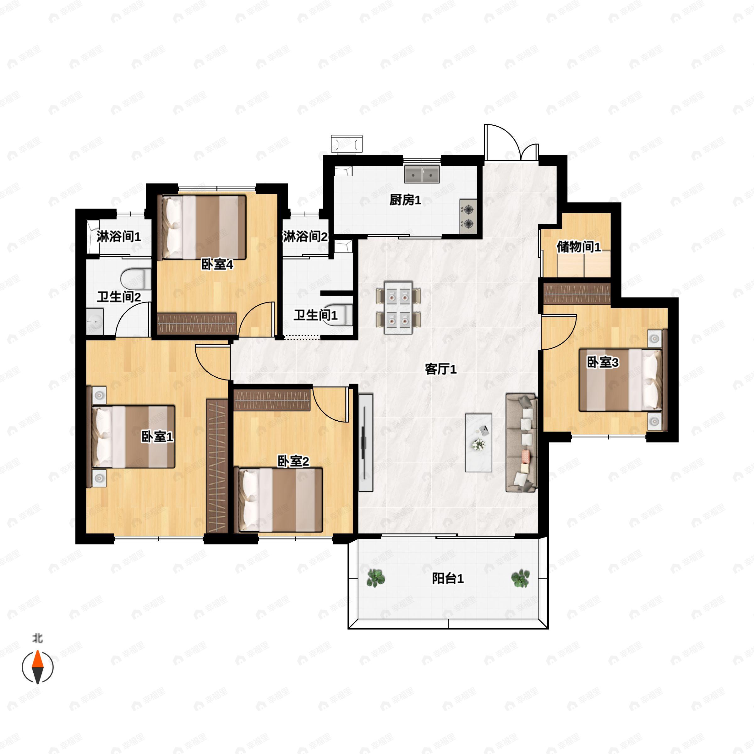 4室2厅2卫建面126平户型图
