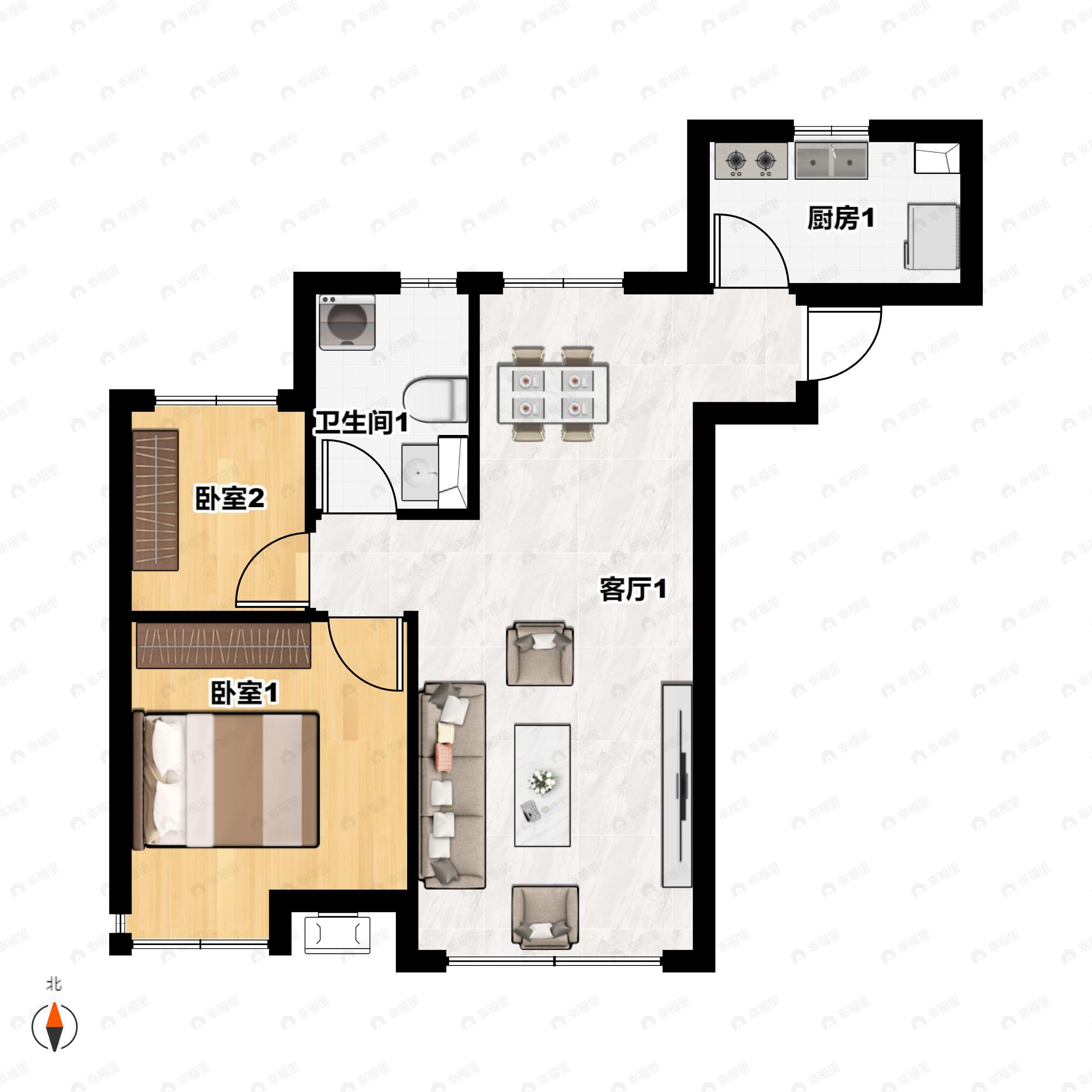 2室2厅1卫建面83平南|北户型图