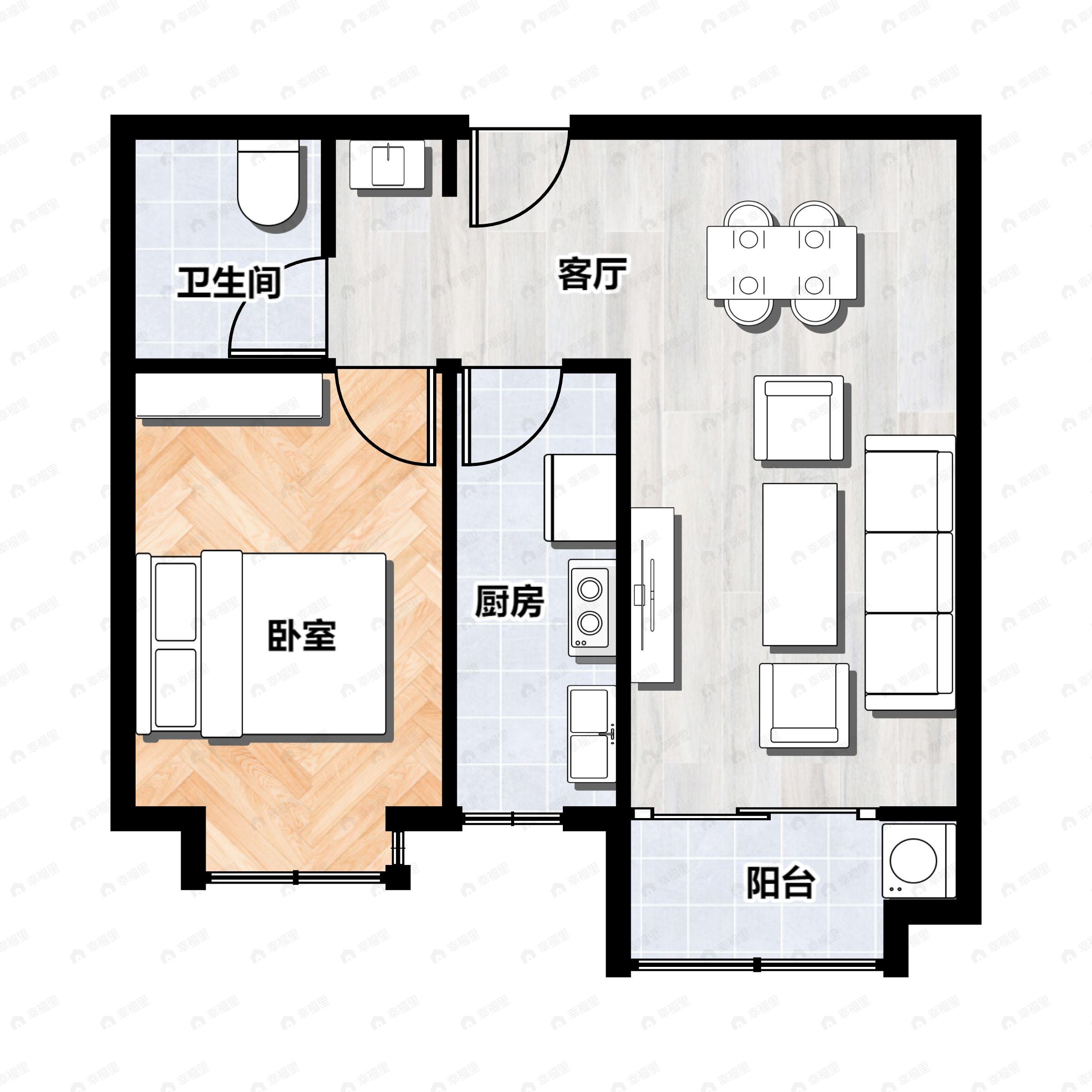 1室2厅1卫建面69平南户型图