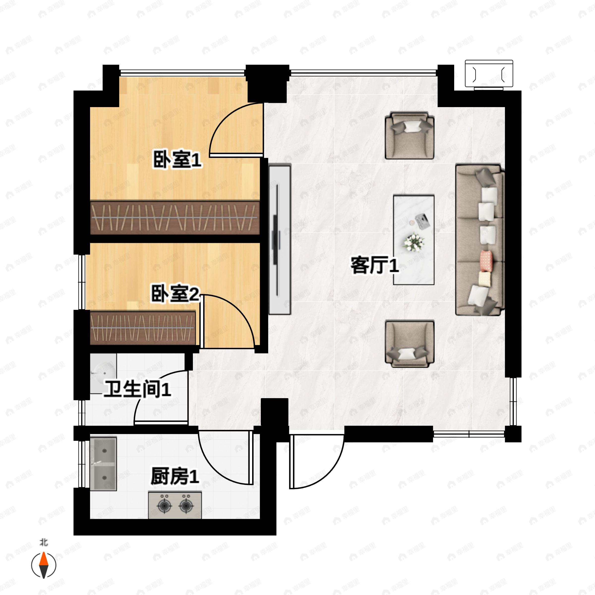 福兴峰景2室2厅1卫户型图