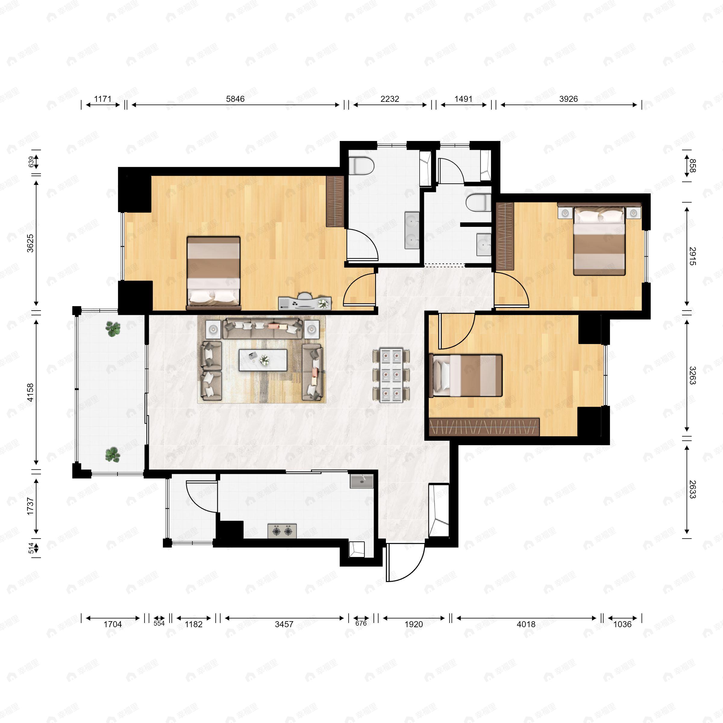 3室2厅2卫建面136平户型图