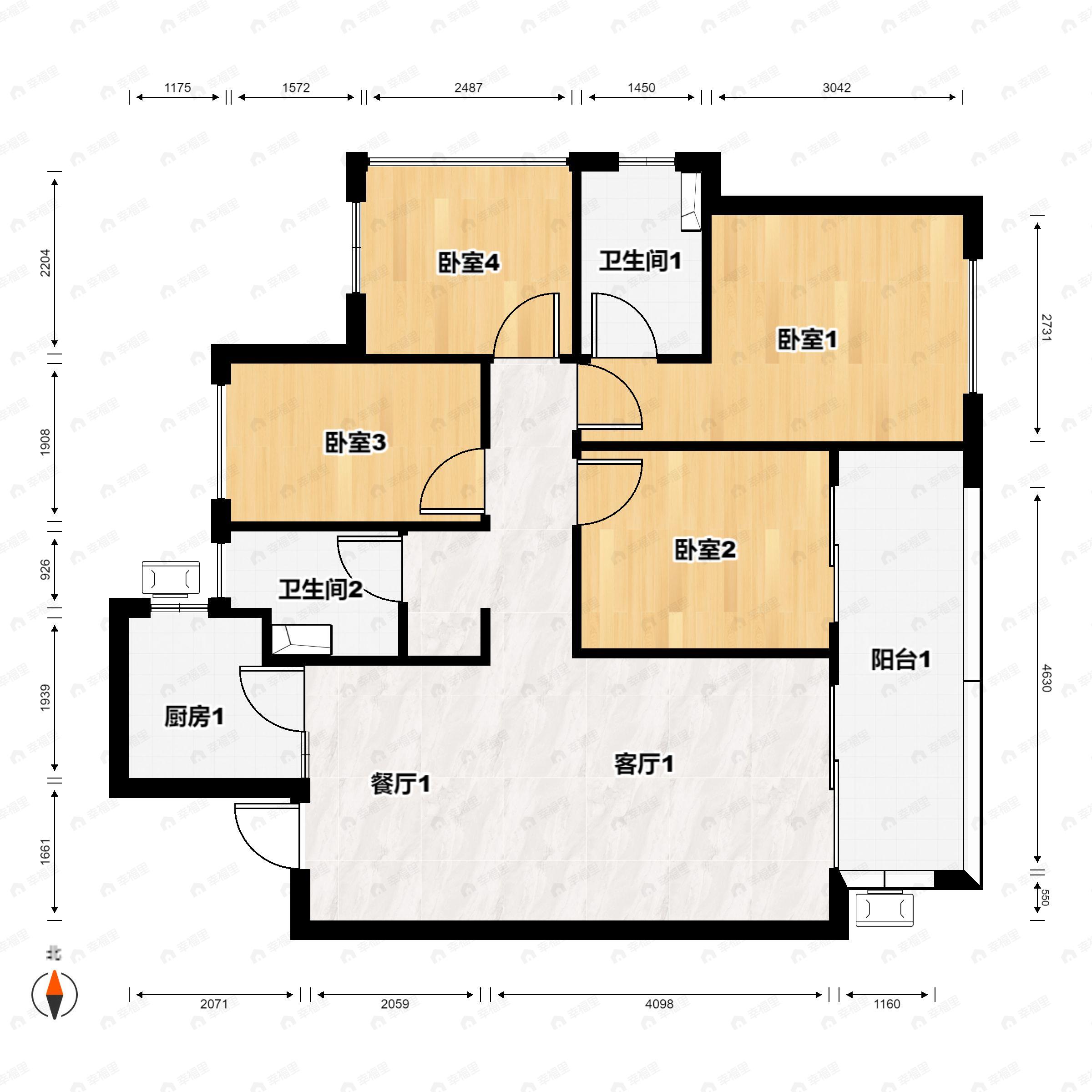 4室2厅2卫建面103平户型图