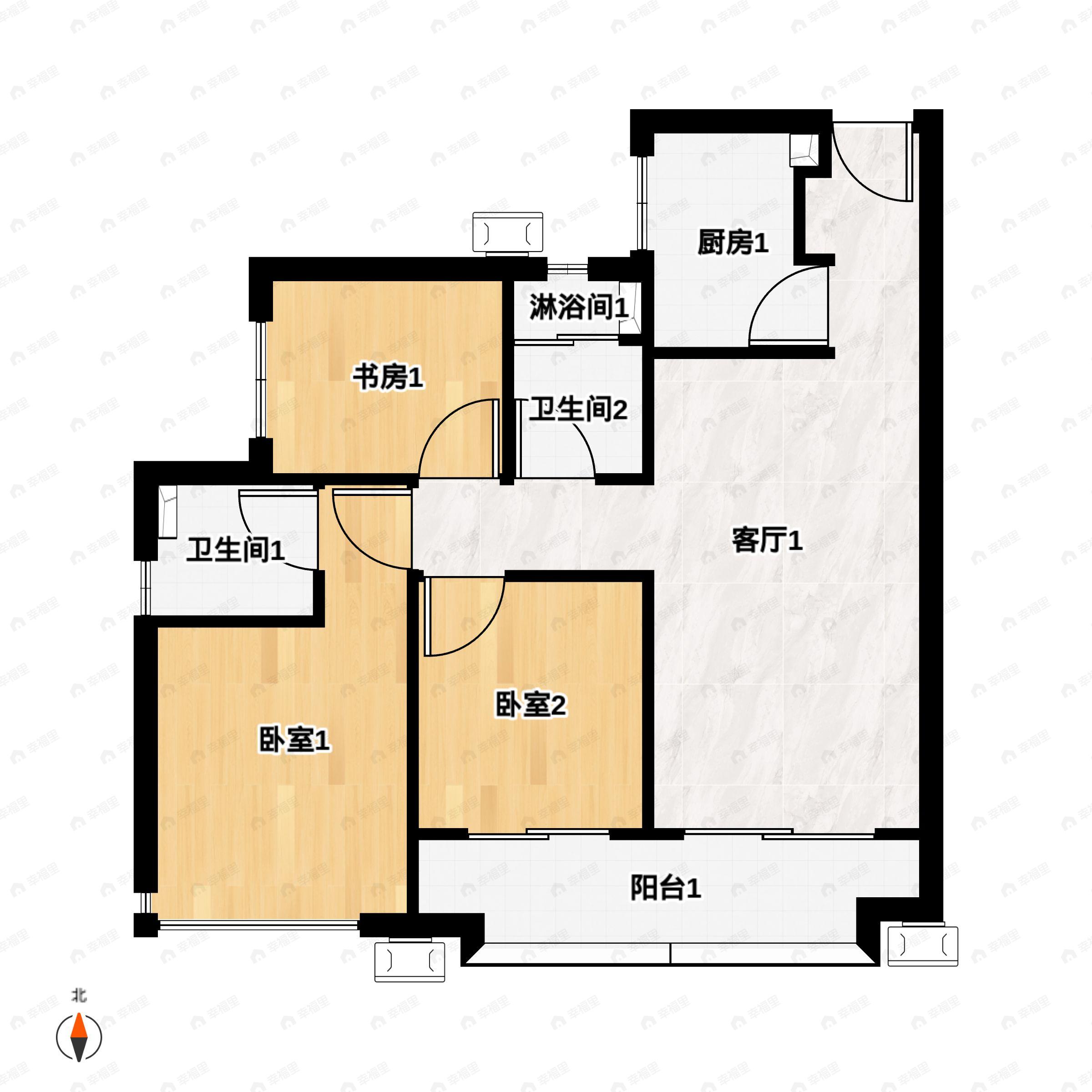 3室2厅2卫建面97平南户型图