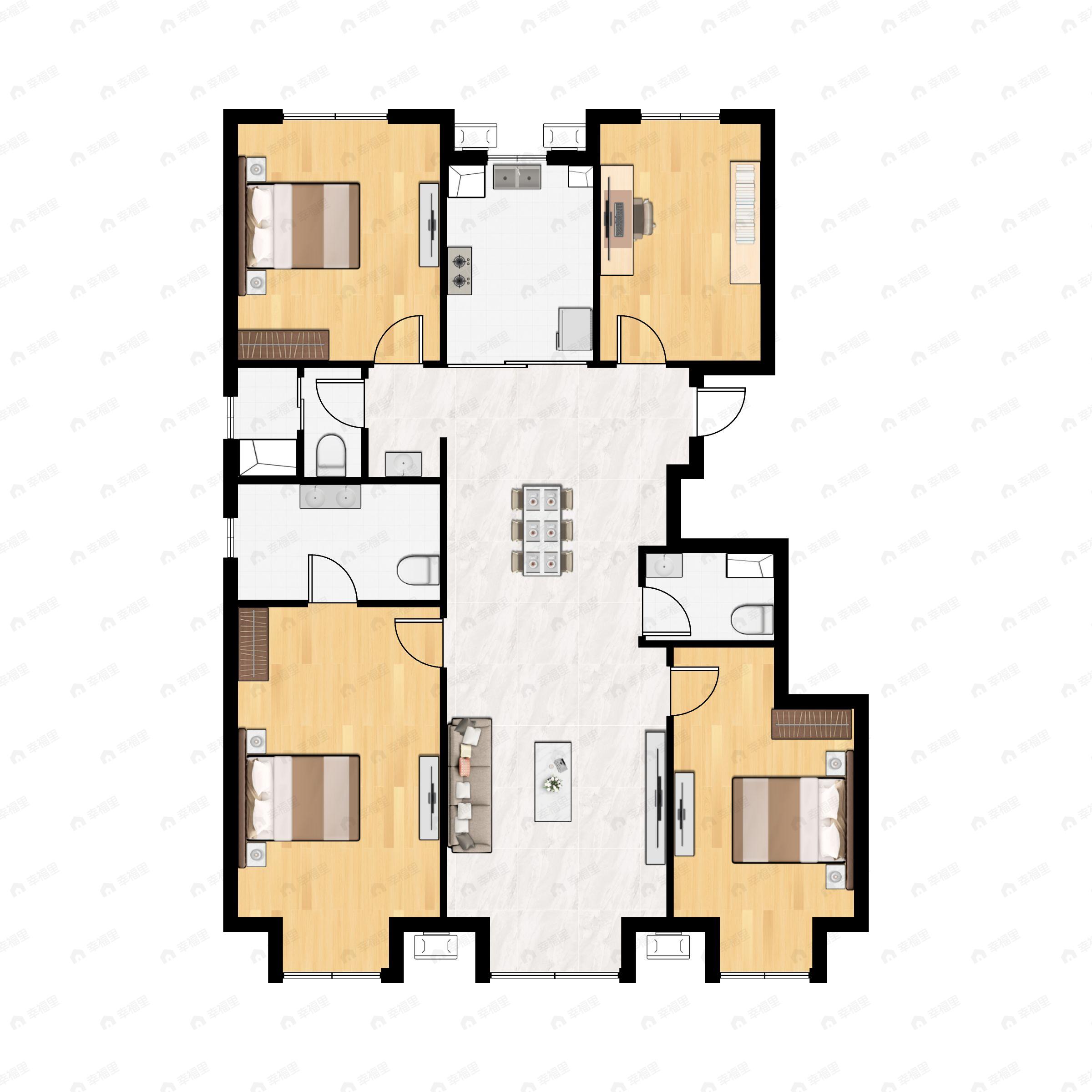 4室2厅2卫建面128平南|北户型图