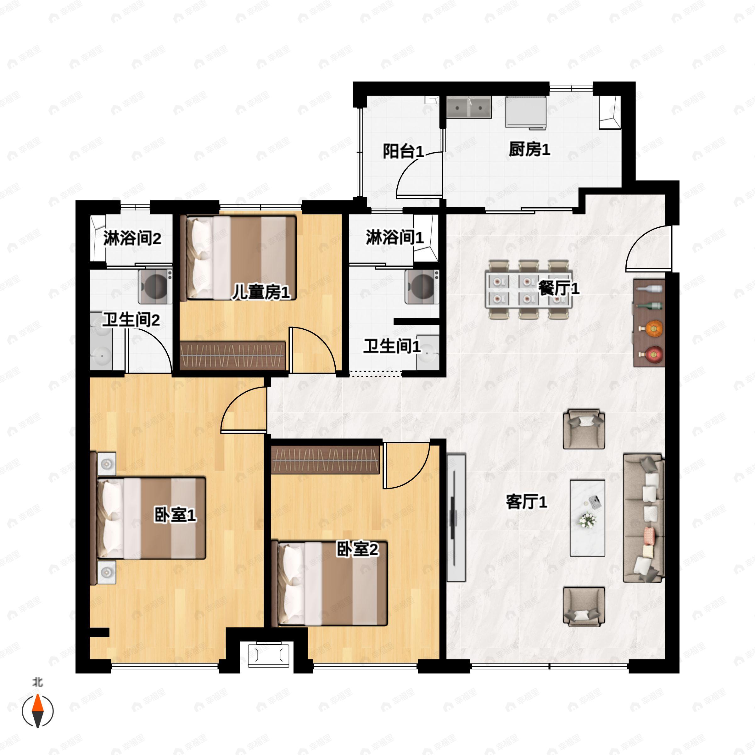 黄冈学府城3室2厅2卫户型图