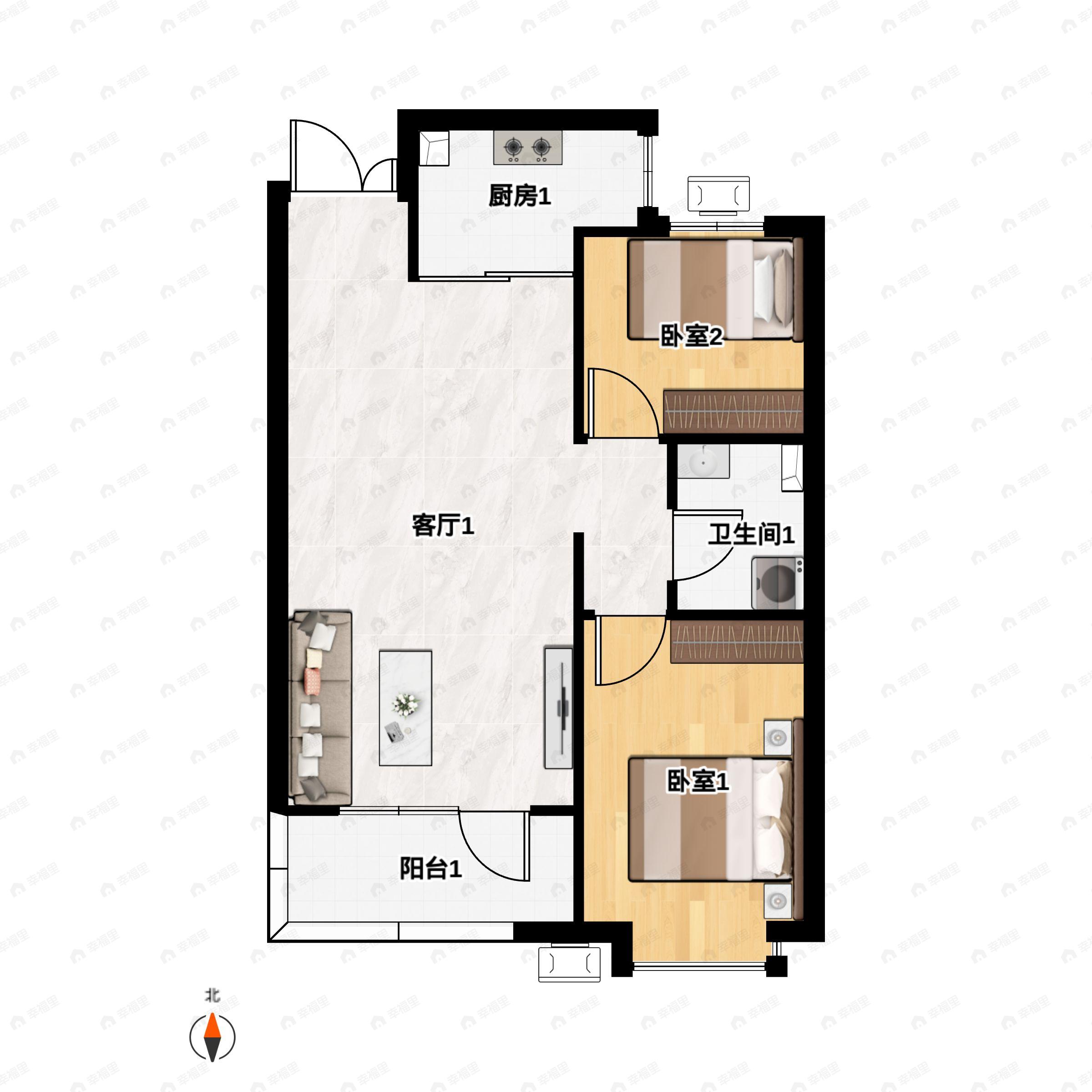 2室2厅1卫建面84平户型图