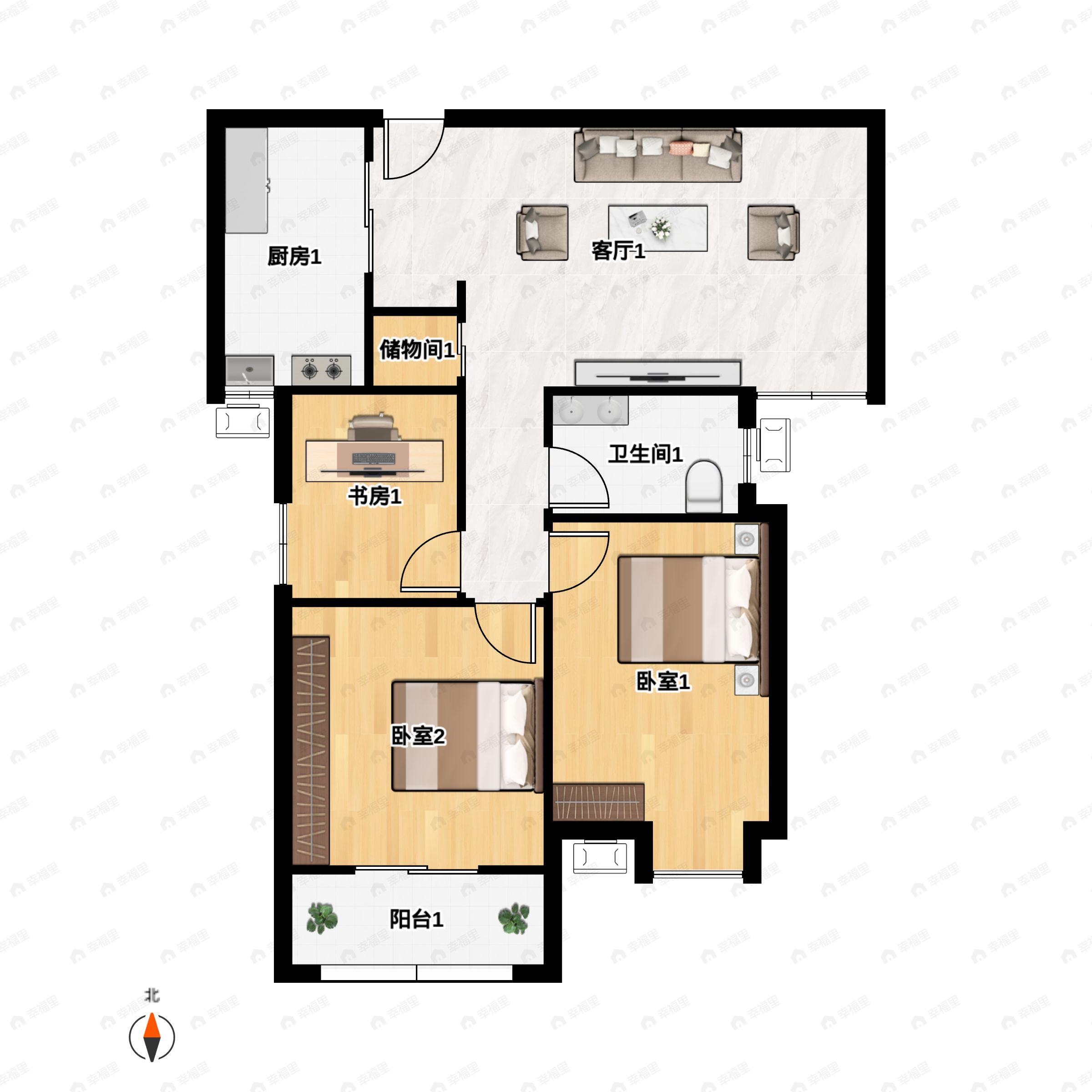 3室2厅1卫建面108平户型图