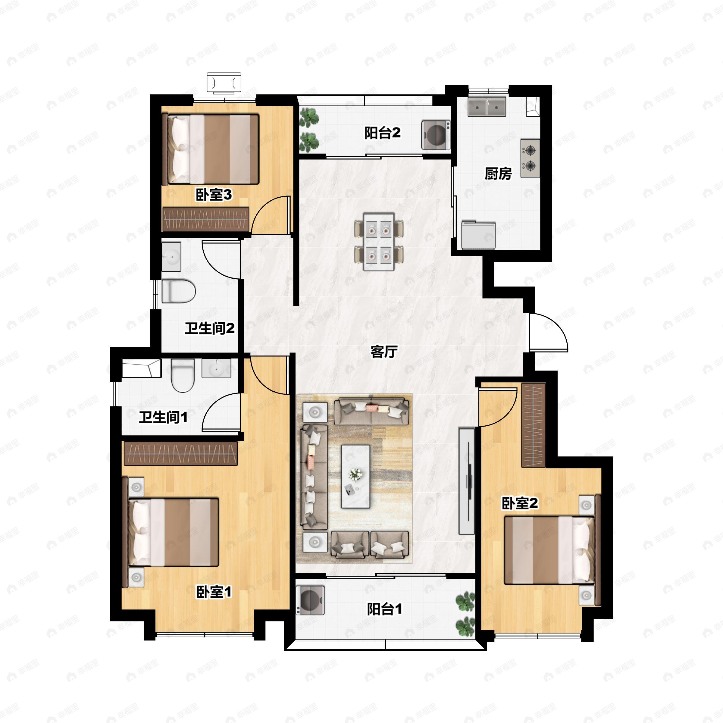3室2厅2卫建面136平户型图