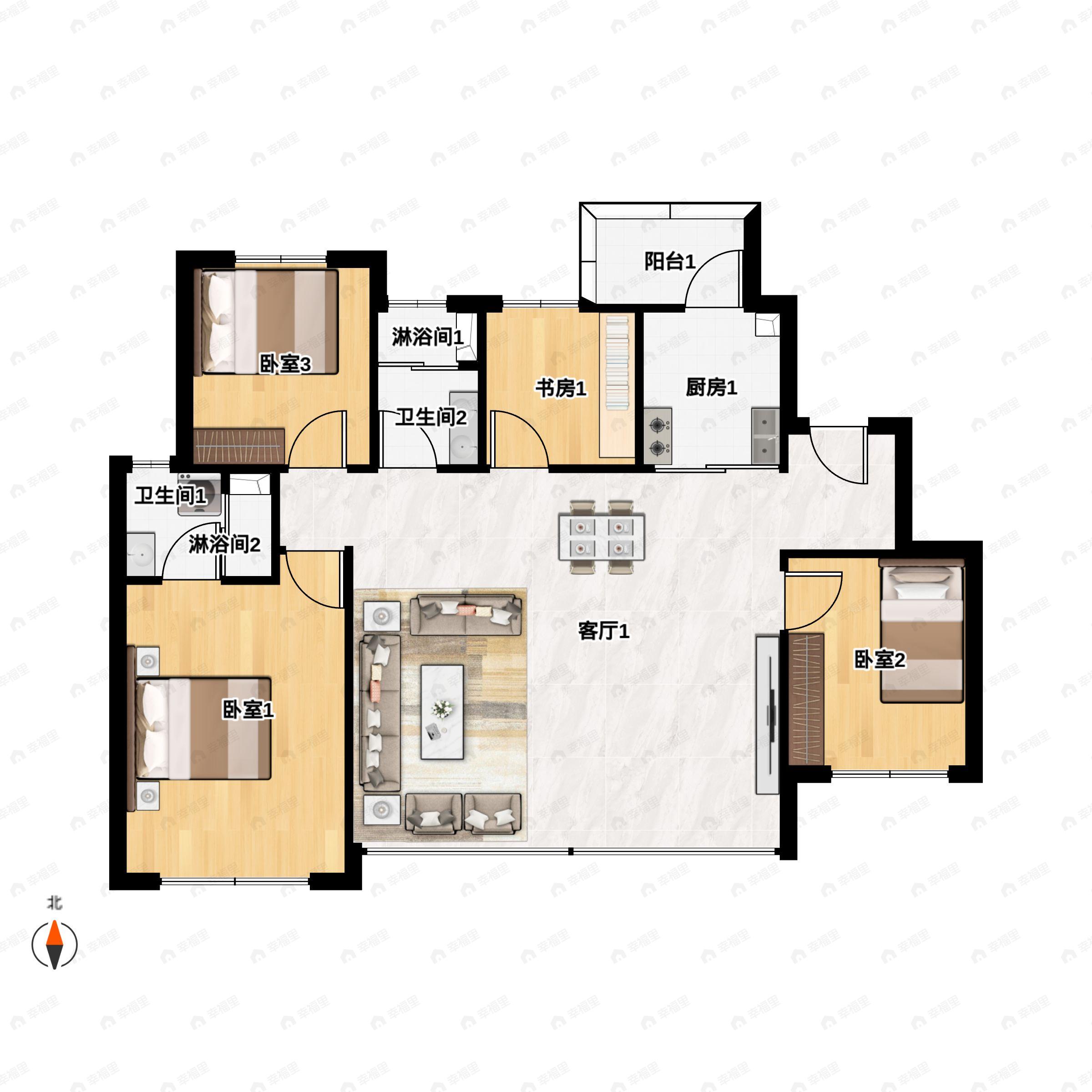 4室2厅2卫建面109平户型图