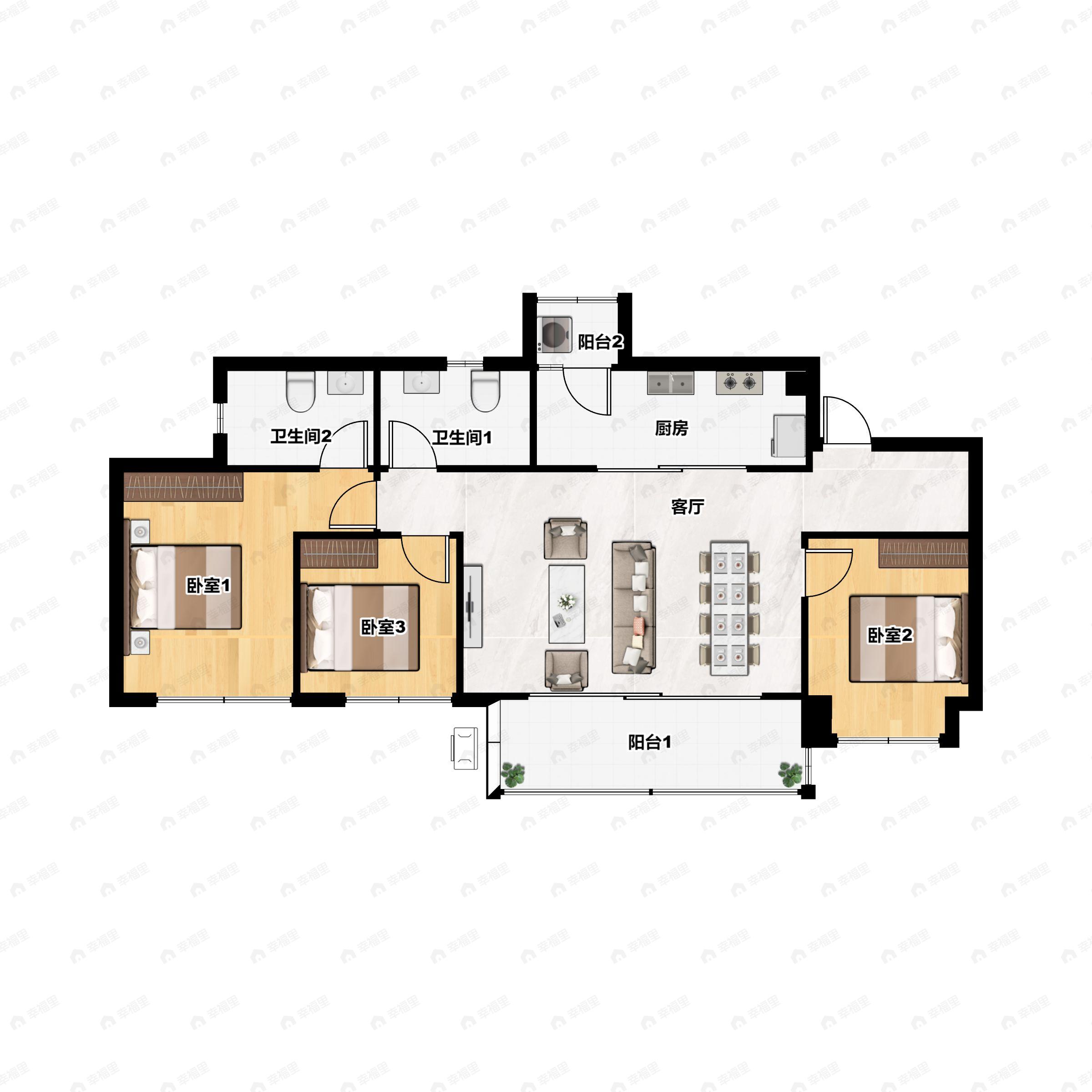 3室2厅2卫建面109平户型图