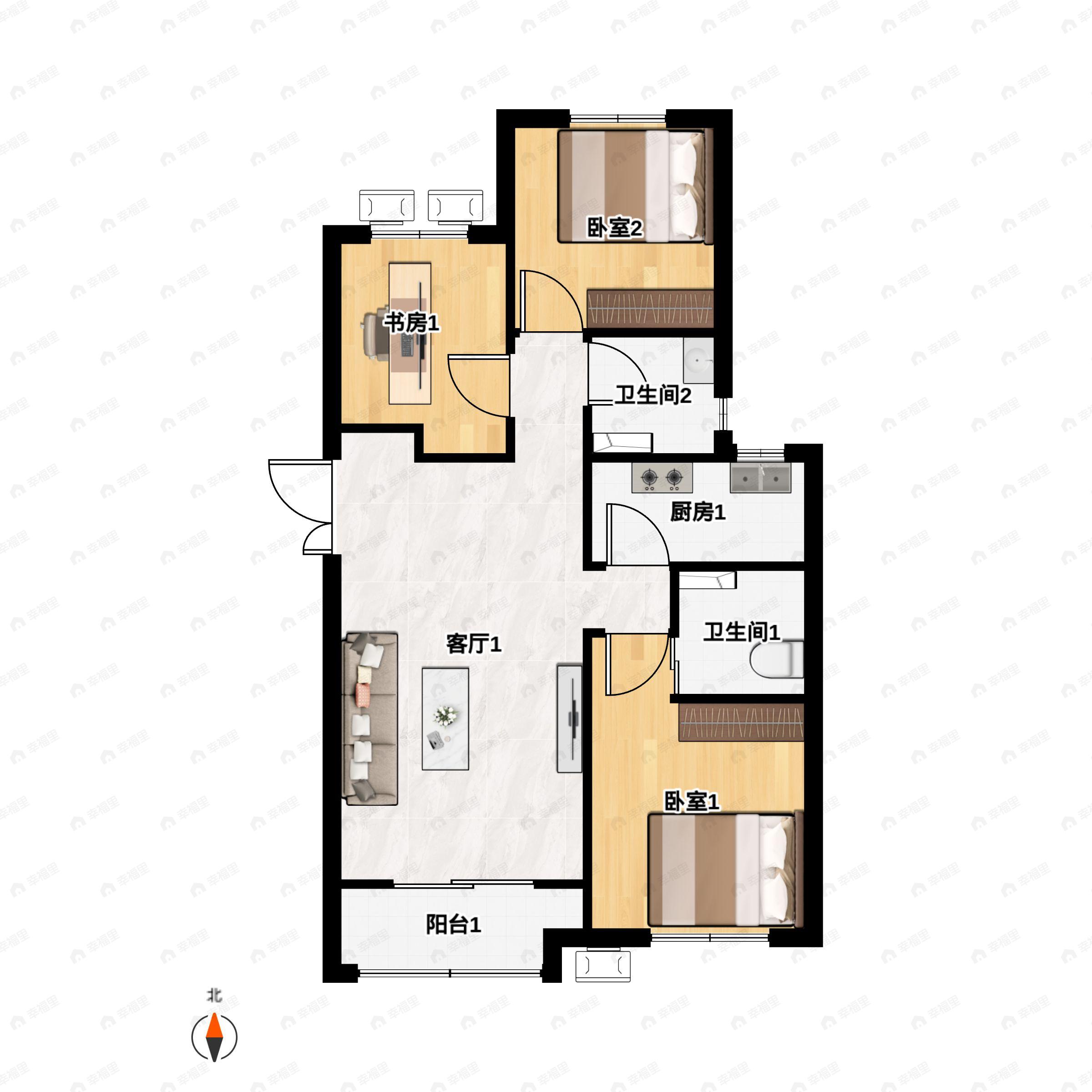 3室2厅2卫建面116平北|南户型图