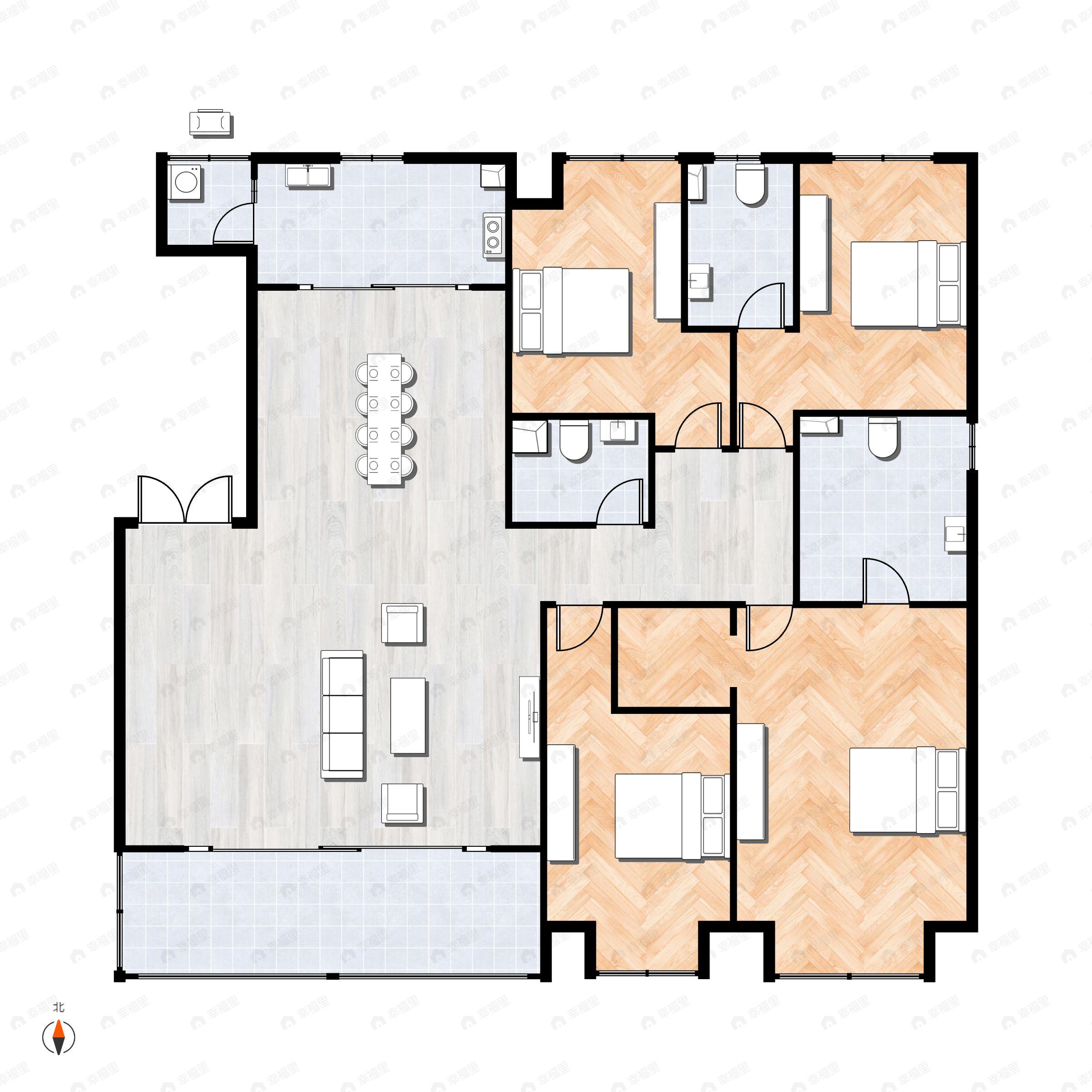 4室2厅3卫建面235平南|北户型图