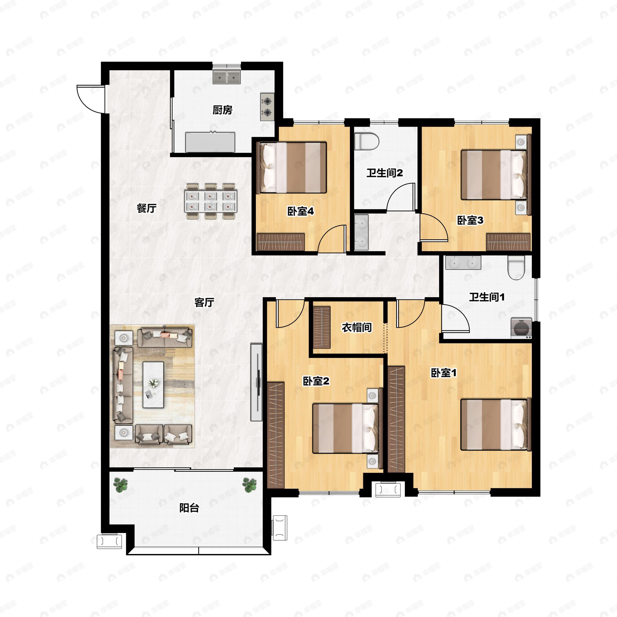 4室2厅2卫建面141平户型图